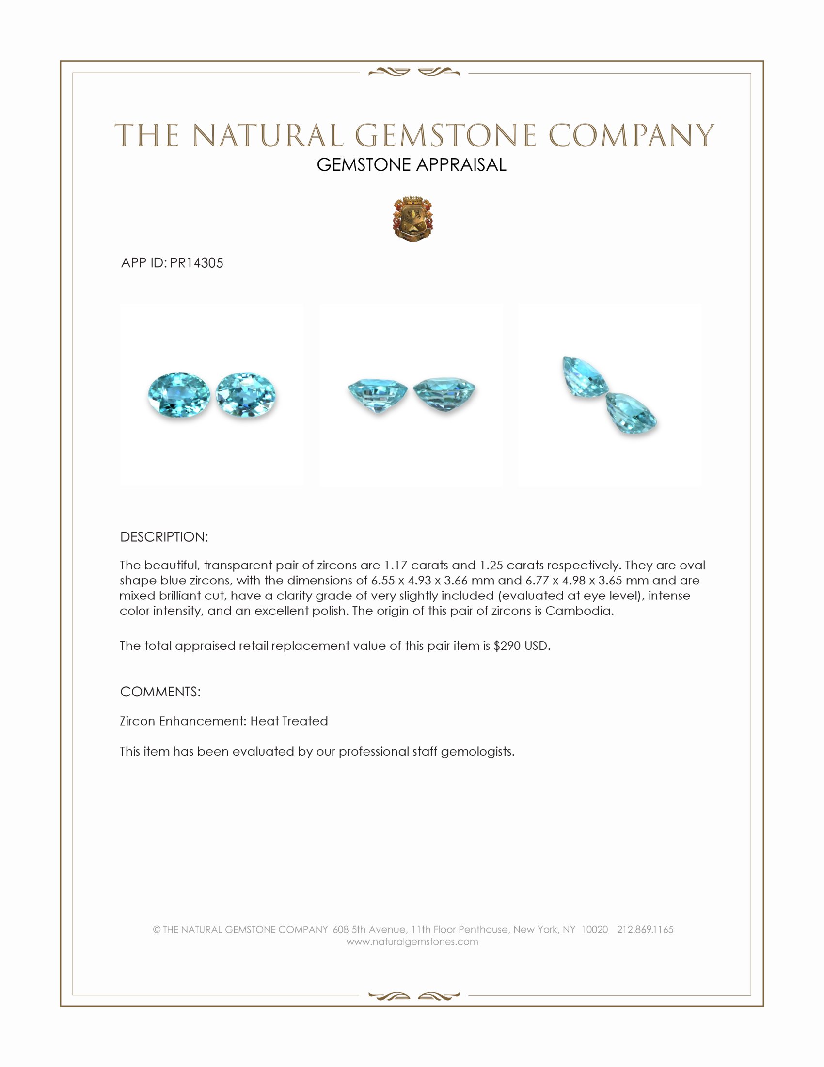 2.42 Ct.Tw. Blue Zircon Pair from Cambodia