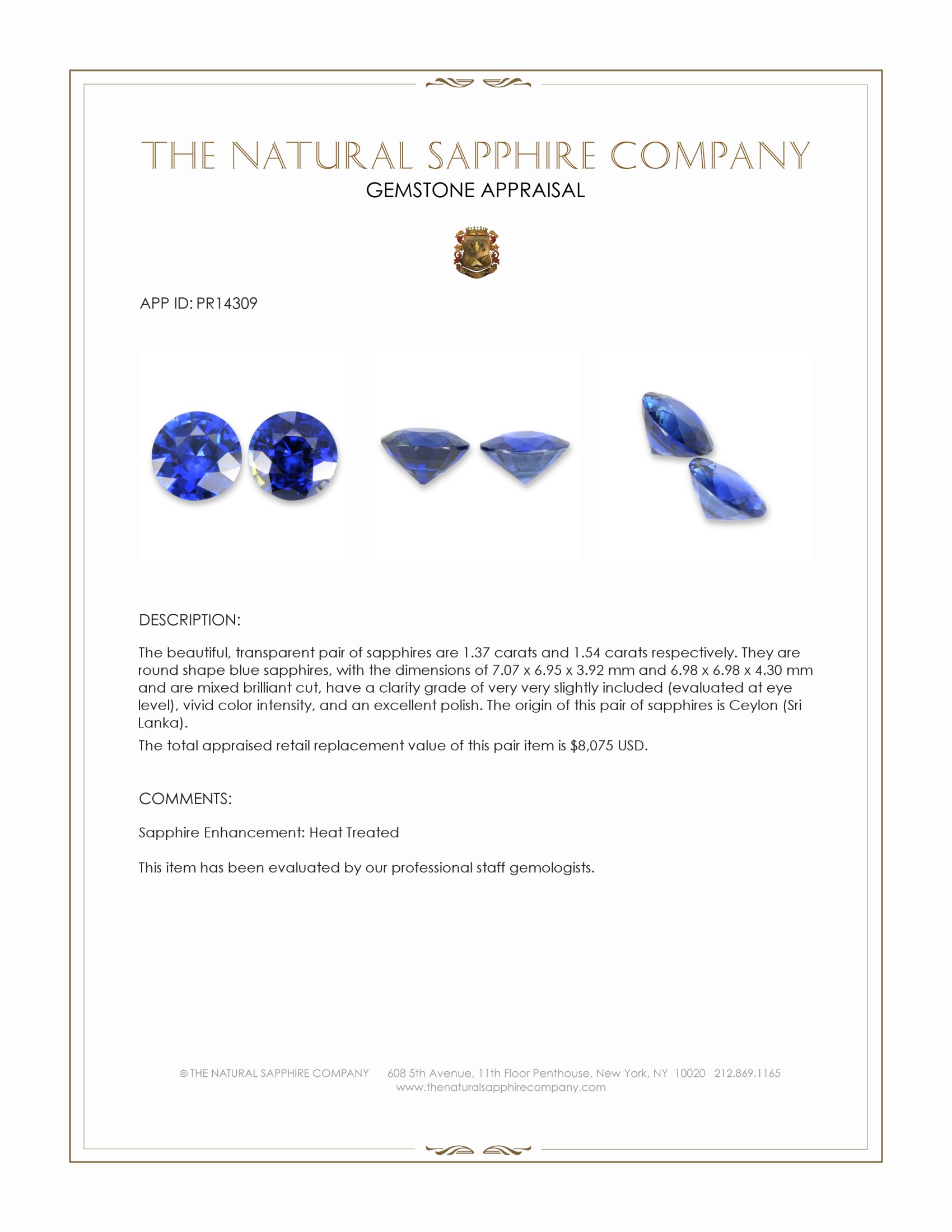 2.91 Ct.Tw. Blue Sapphire Pair from Ceylon (Sri Lanka)