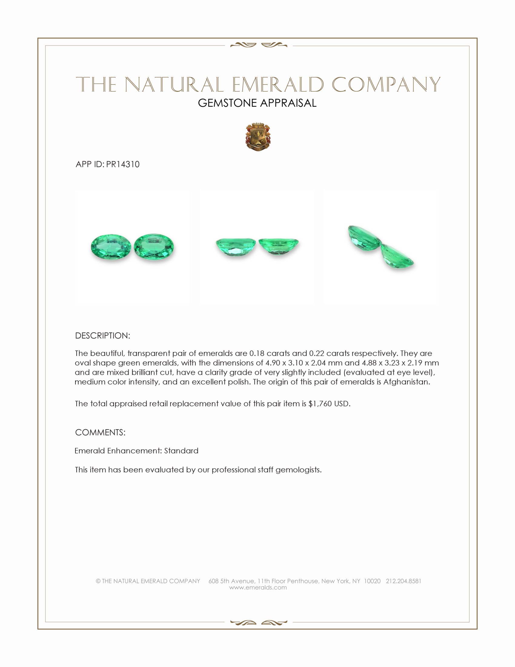 0.40 Ct.Tw. Emerald Pair from Afghanistan