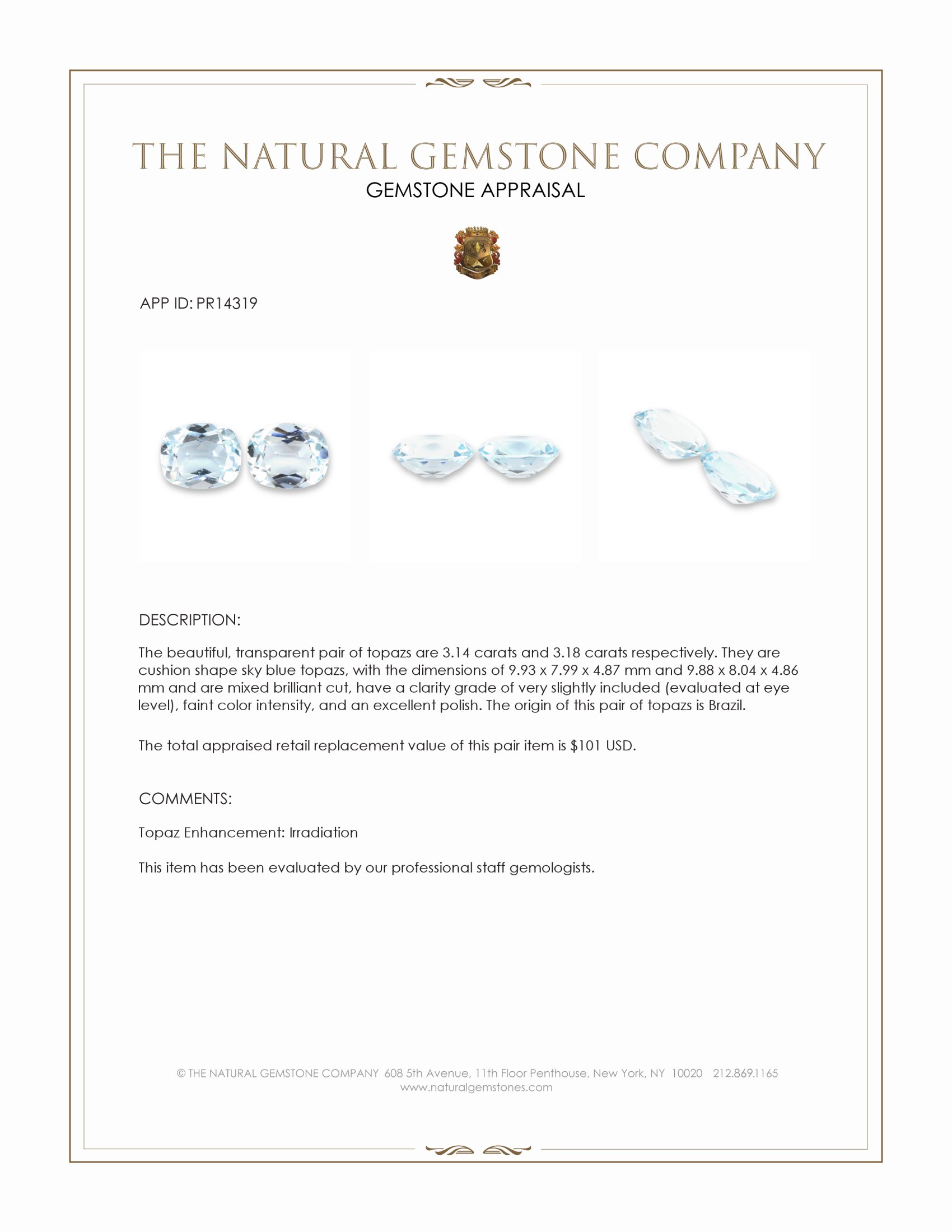 6.32 Ct.Tw. Sky Blue Topaz Pair from Brazil