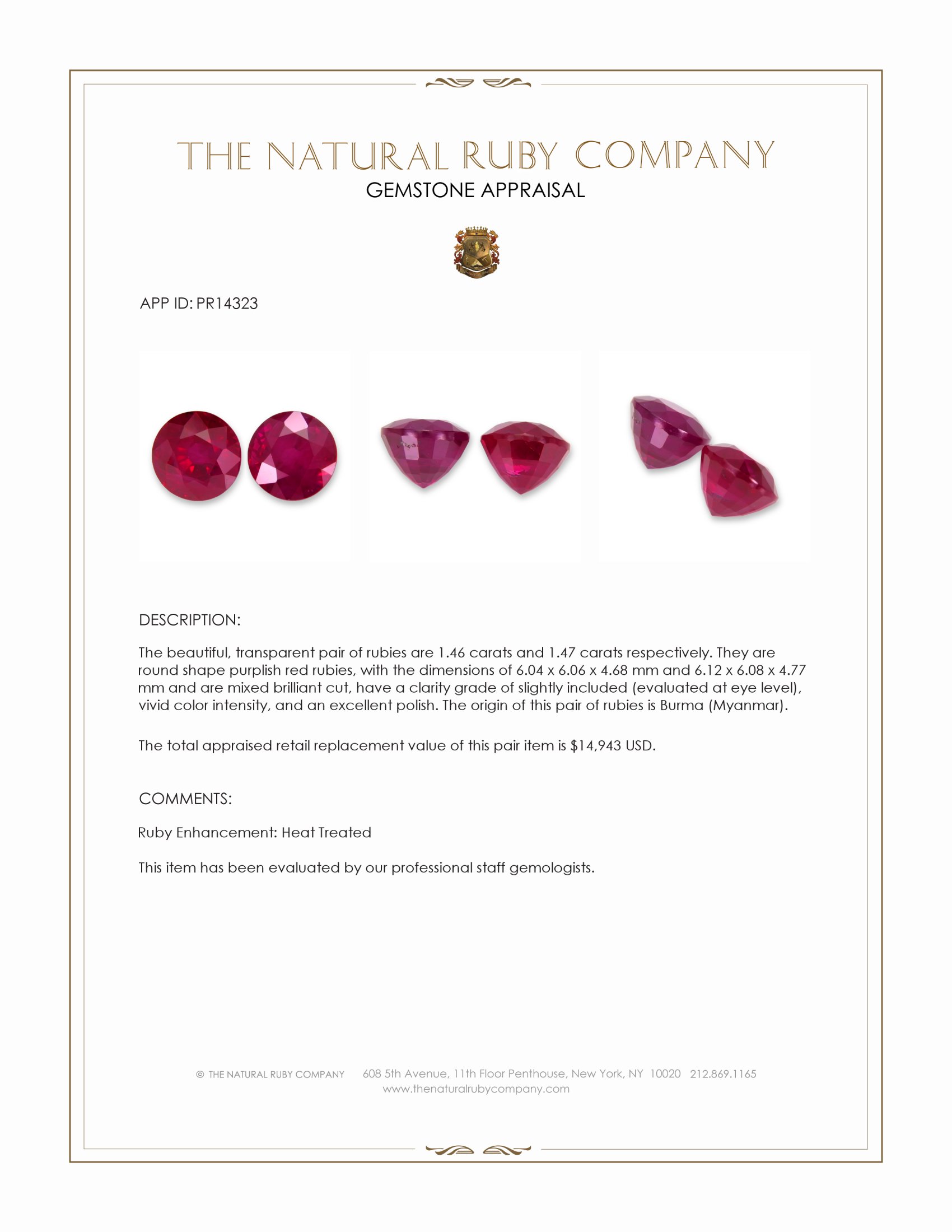 2.93 Ct.Tw. Purplish Red Ruby Pair from Burma (Myanmar)