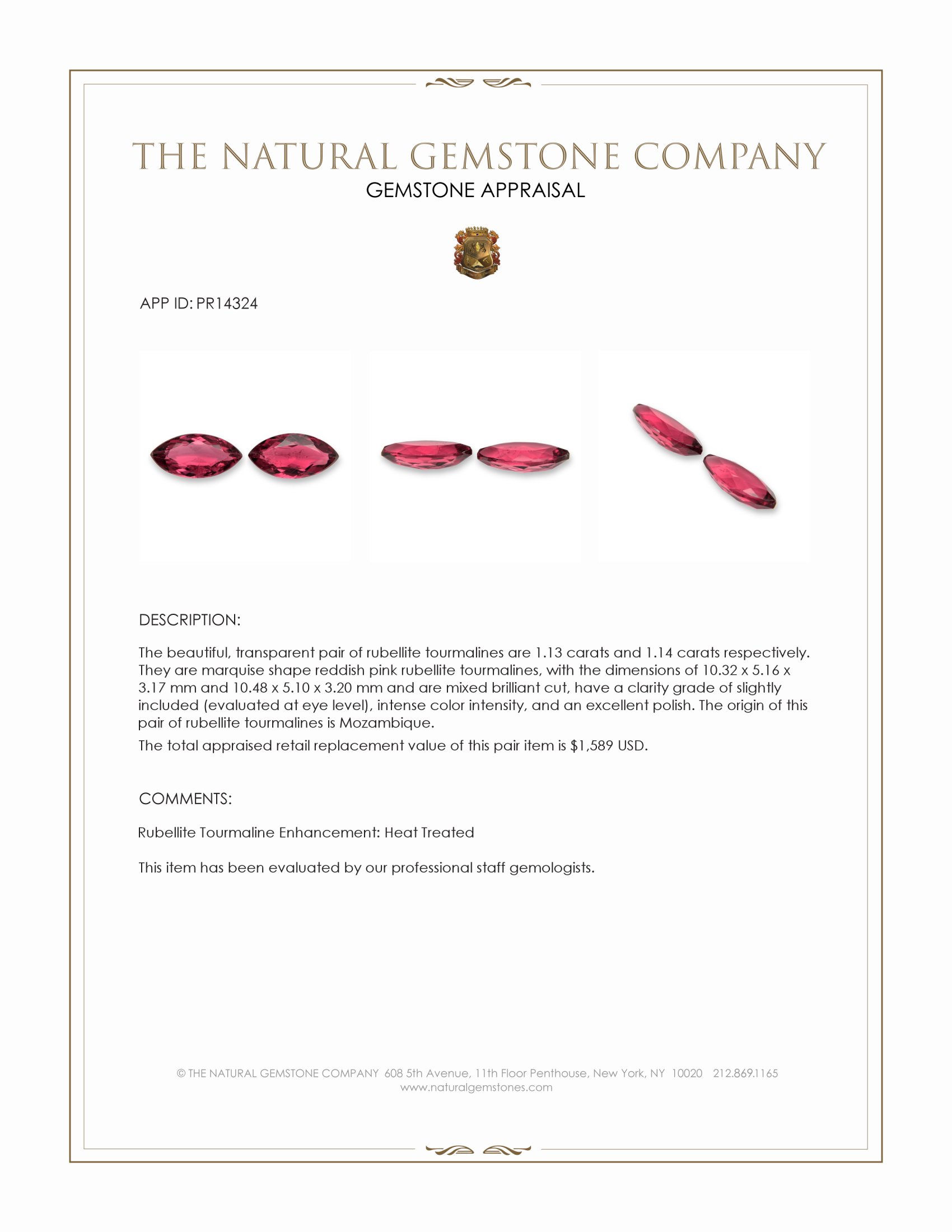 2.27 Ct.Tw. Pinkish Red Rubellite Tourmaline Pair from Mozambique