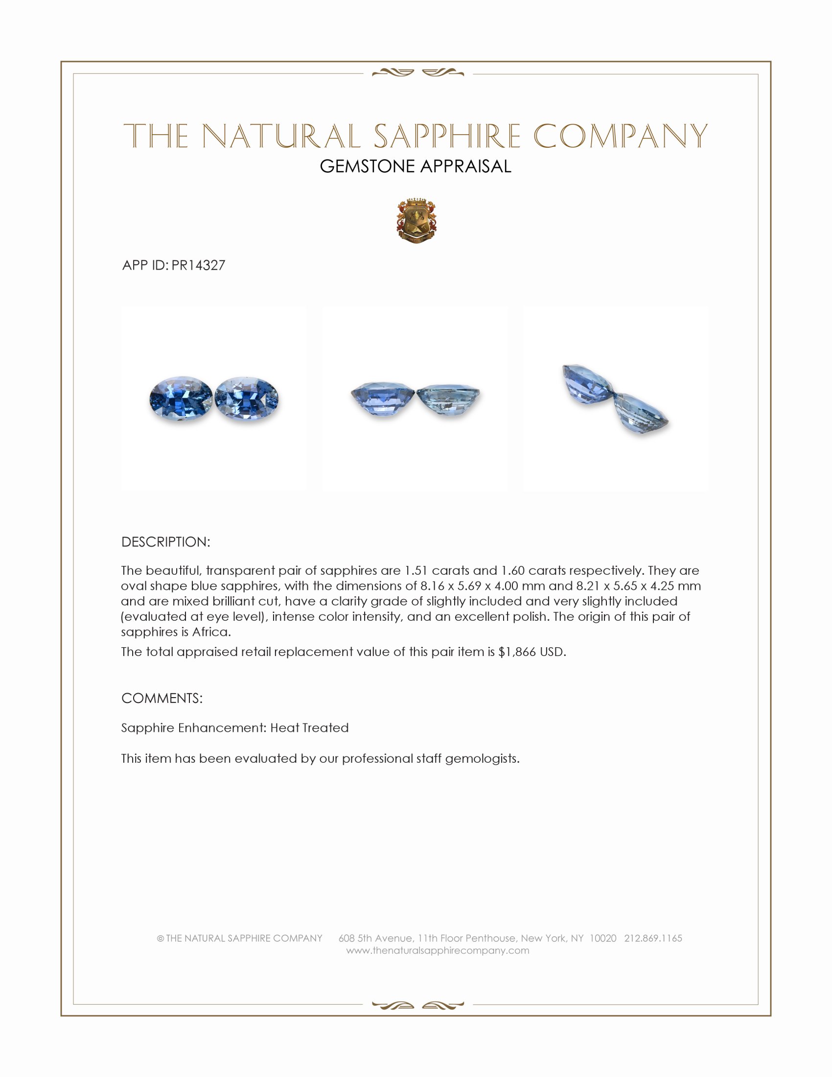3.11 Ct.Tw. Blue Sapphire Pair from Africa