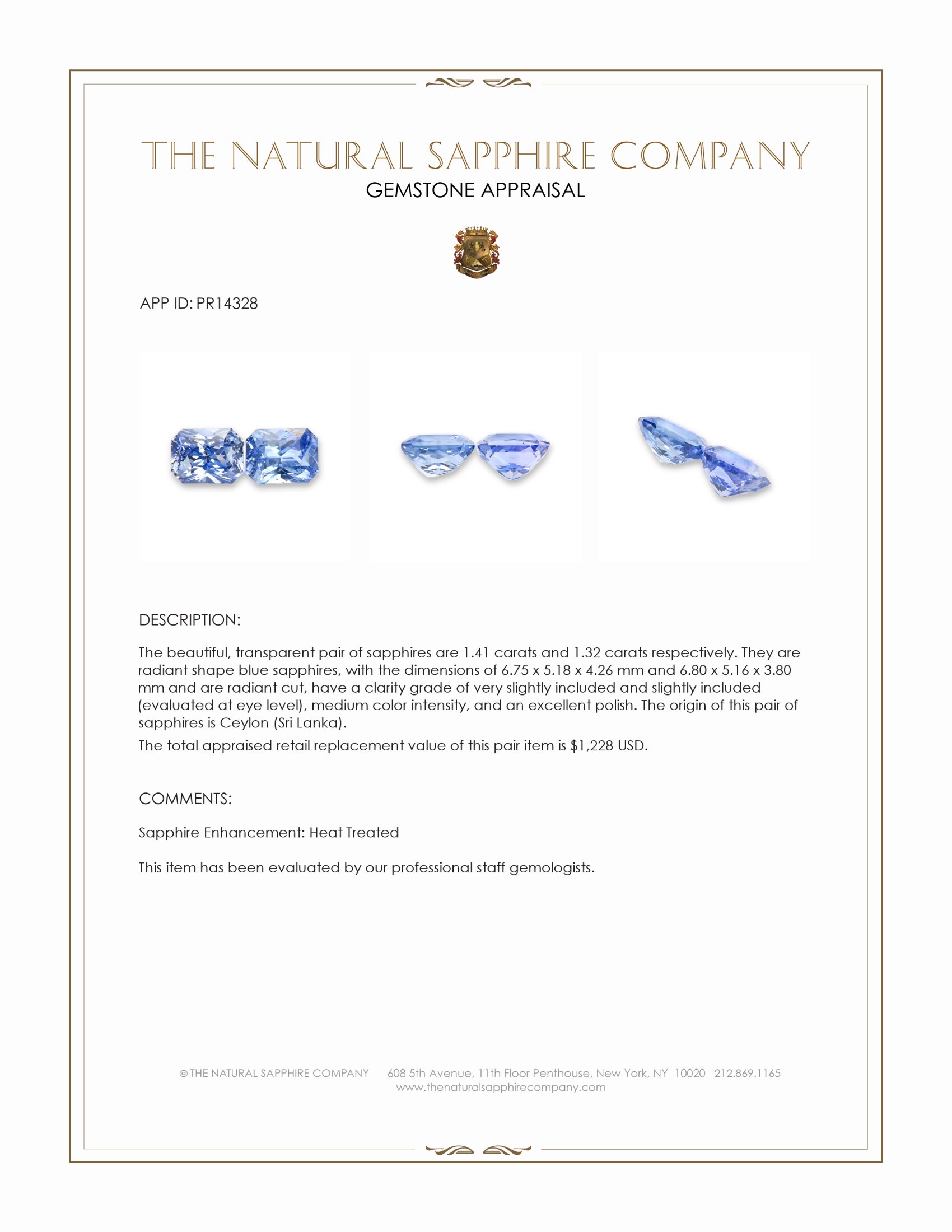 2.73 Ct.Tw. Blue Sapphire Pair from Ceylon (Sri Lanka)