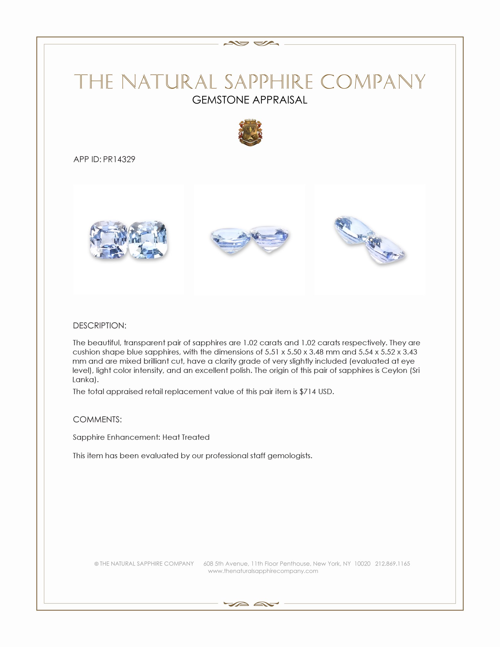 2.04 Ct.Tw. Blue Sapphire Pair from Ceylon (Sri Lanka)