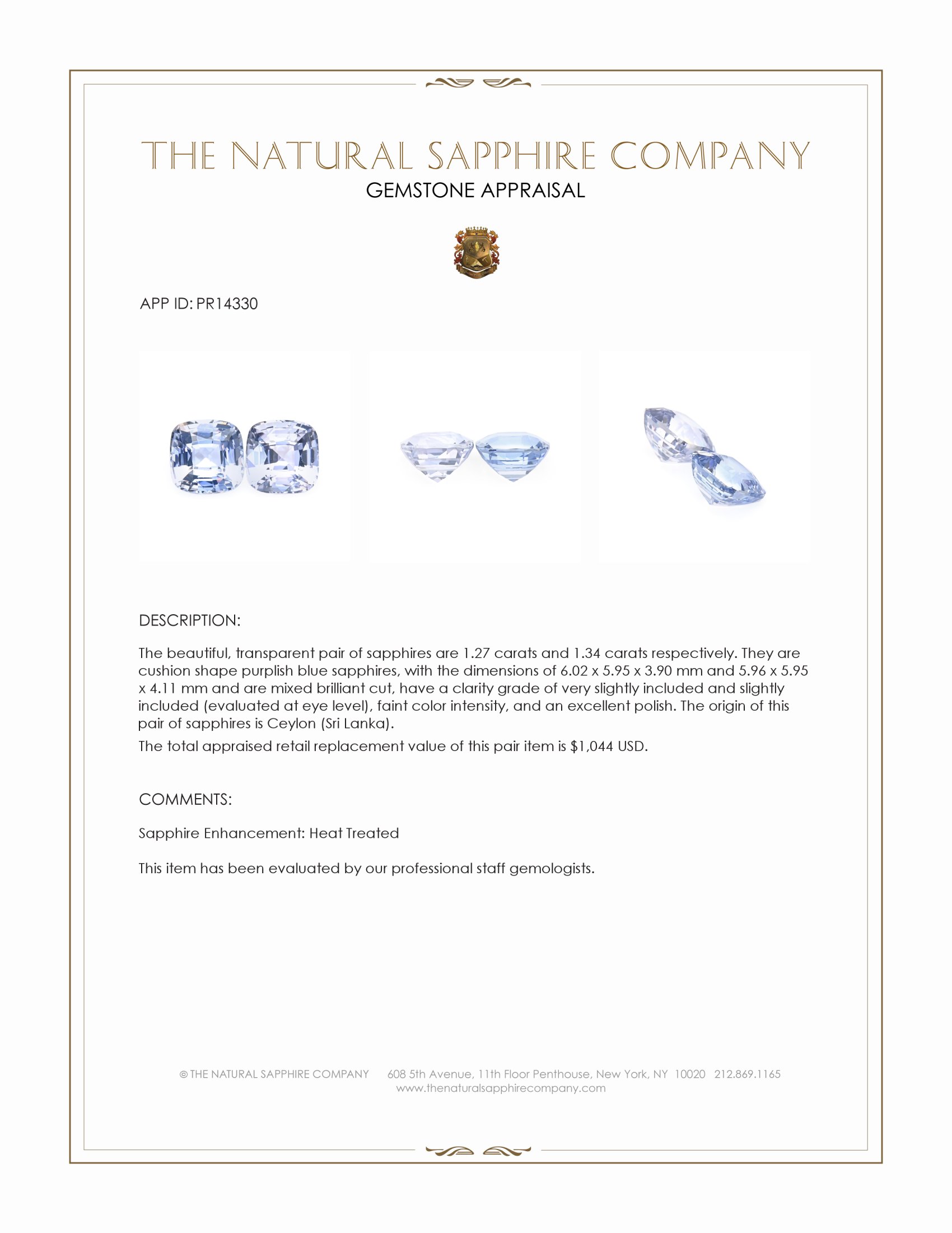 2.61 Ct.Tw. Purplish Blue Sapphire Pair from Ceylon (Sri Lanka)