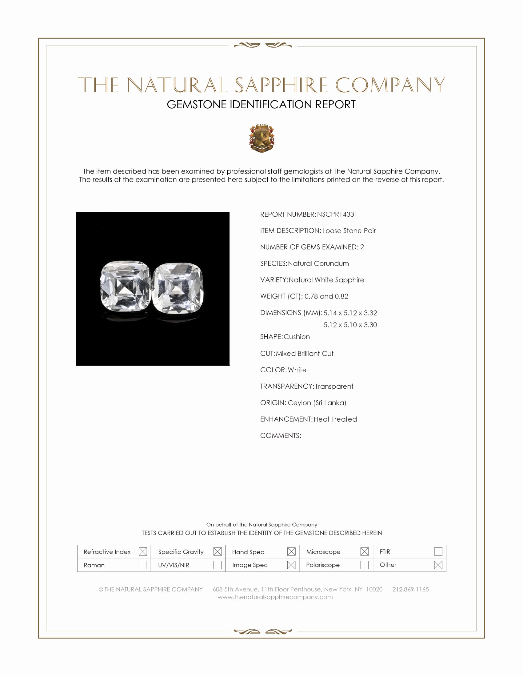 1.60 Ct.Tw. White Sapphire Pair from Ceylon (Sri Lanka)