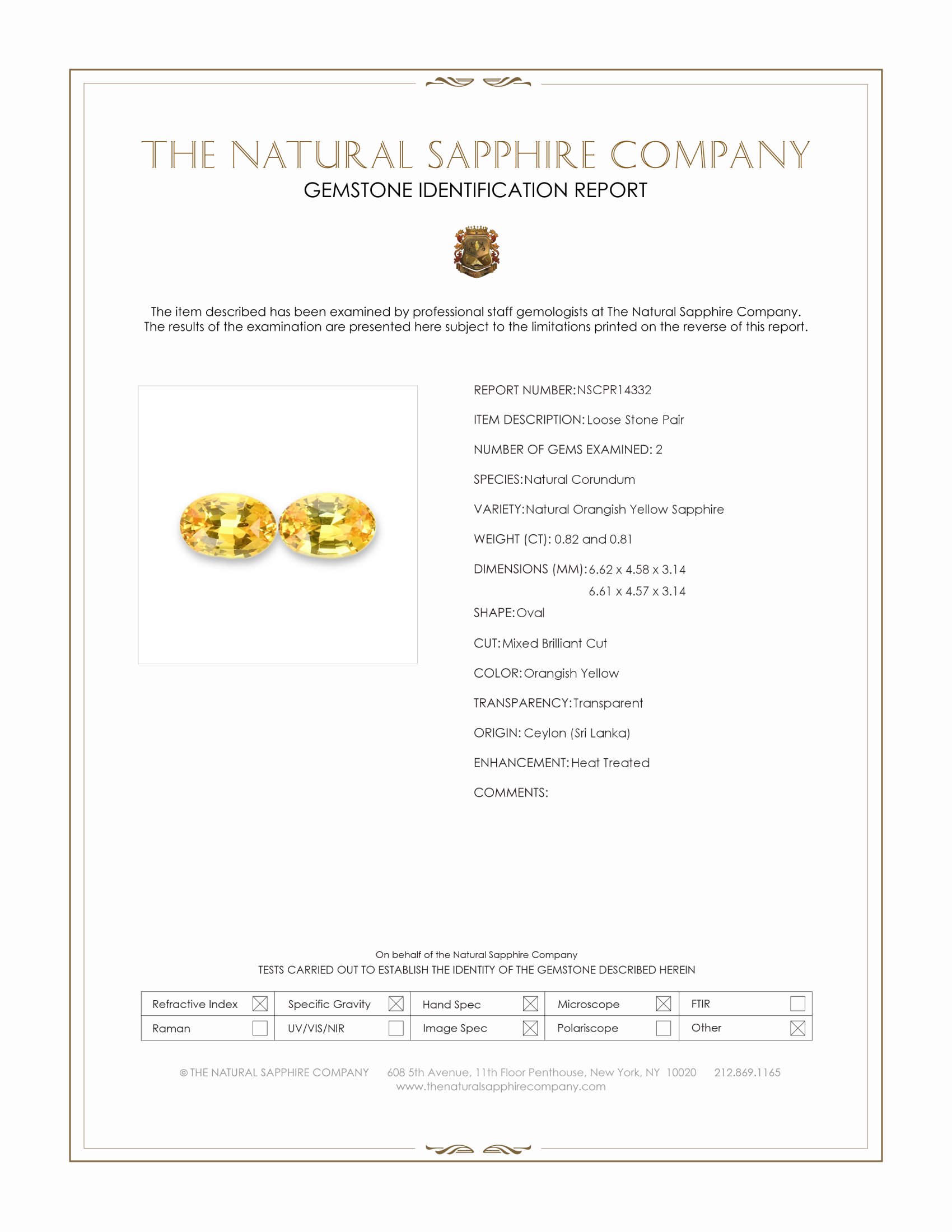 1.63 Ct.Tw. Orangish Yellow Sapphire Pair from Ceylon (Sri Lanka)