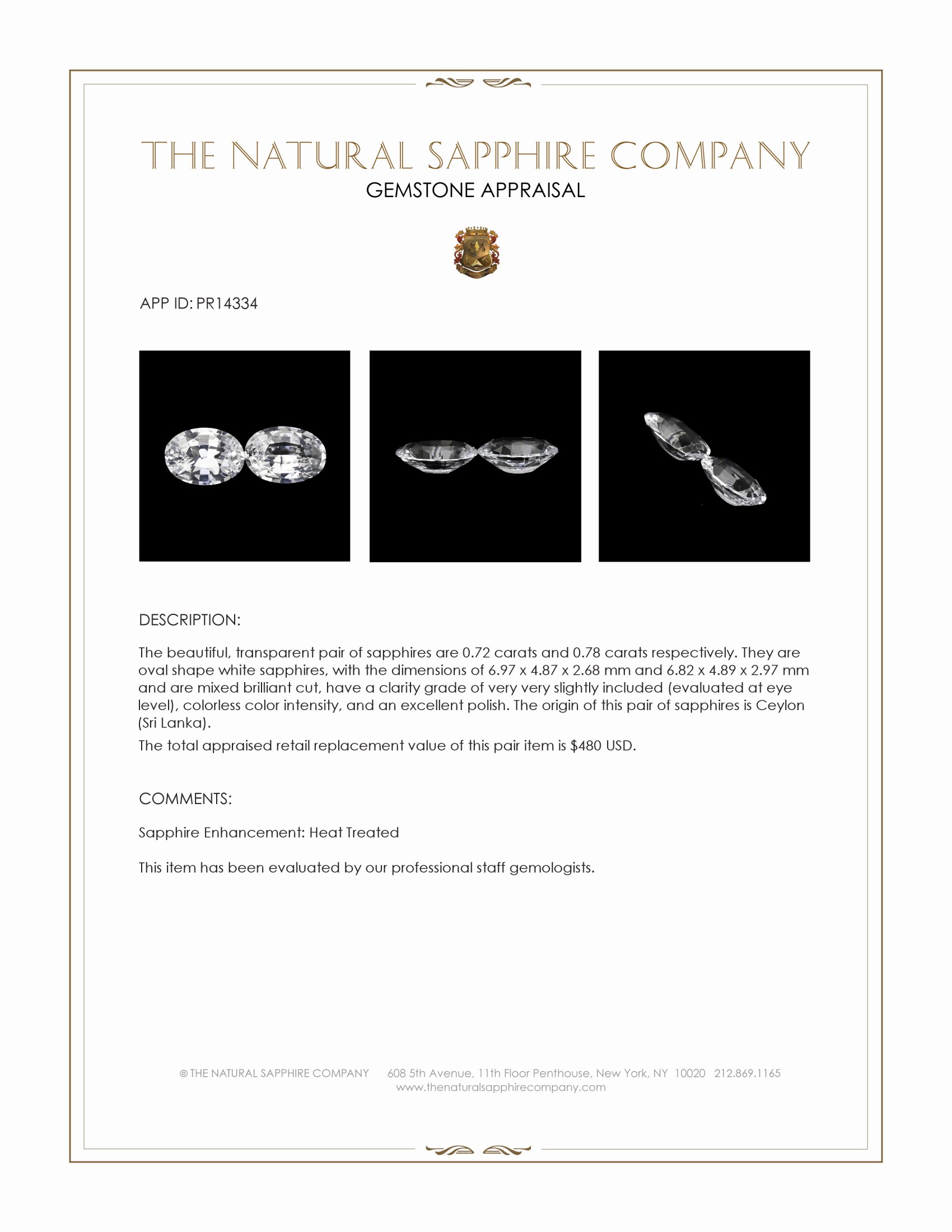 1.50 Ct.Tw. White Sapphire Pair from Ceylon (Sri Lanka)