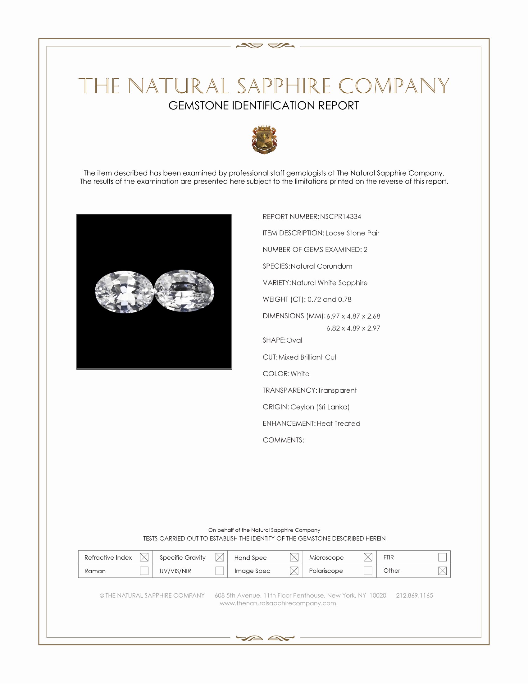 1.50 Ct.Tw. White Sapphire Pair from Ceylon (Sri Lanka)
