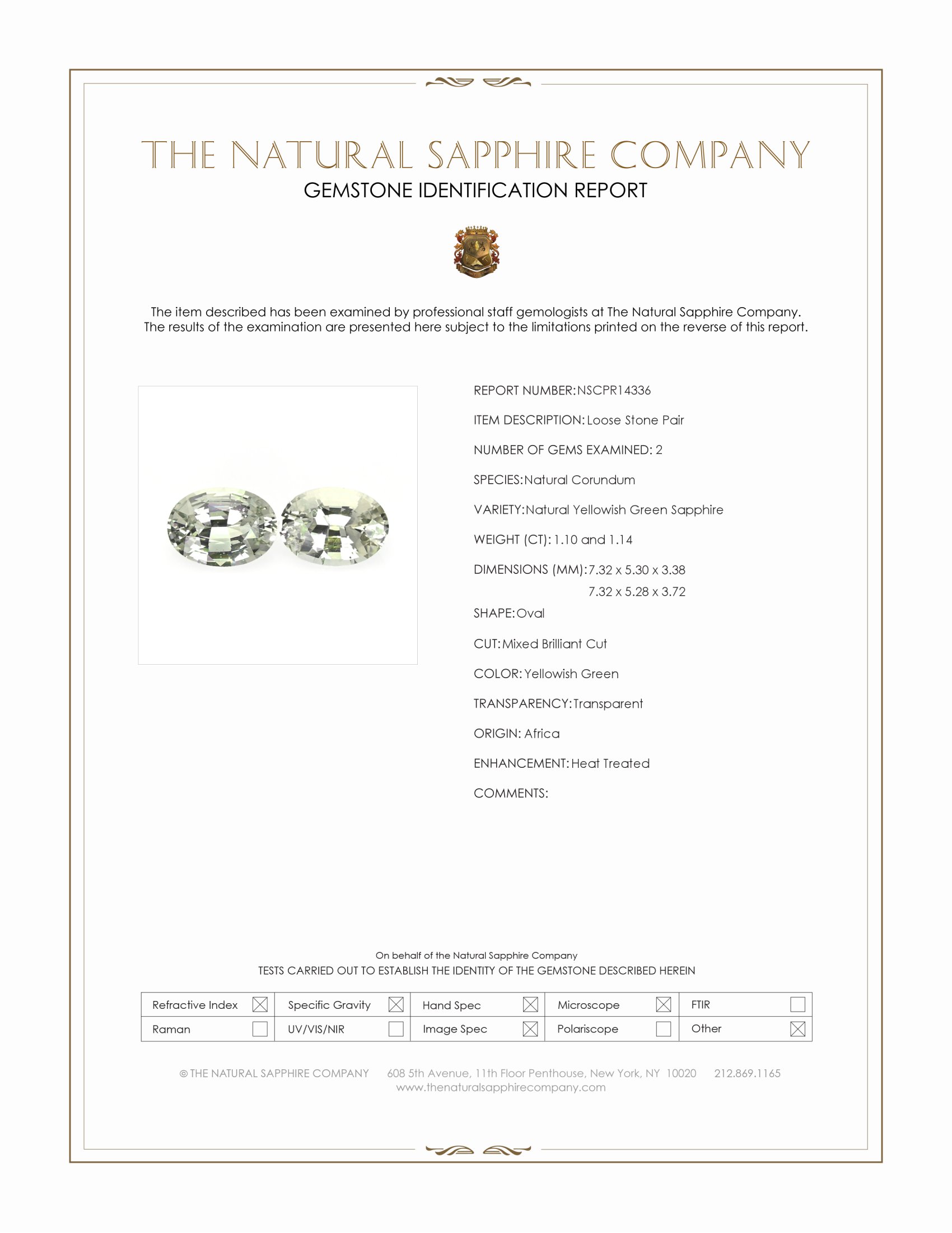 2.24 Ct.Tw. Yellowish Green Sapphire Pair from Africa