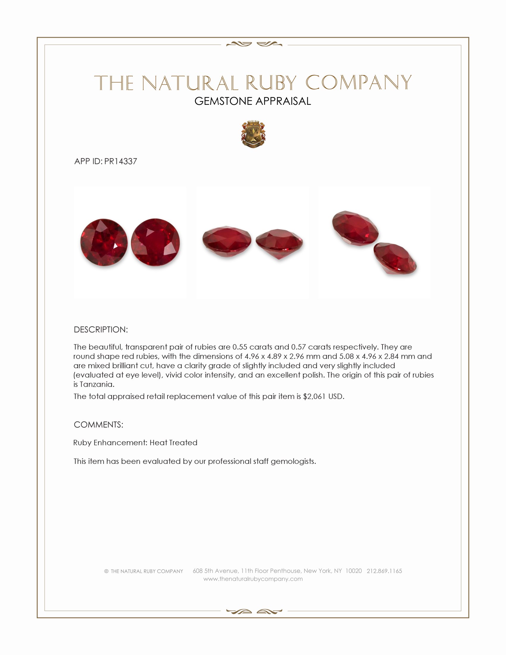 1.12 Ct.Tw. Ruby Pair from Tanzania