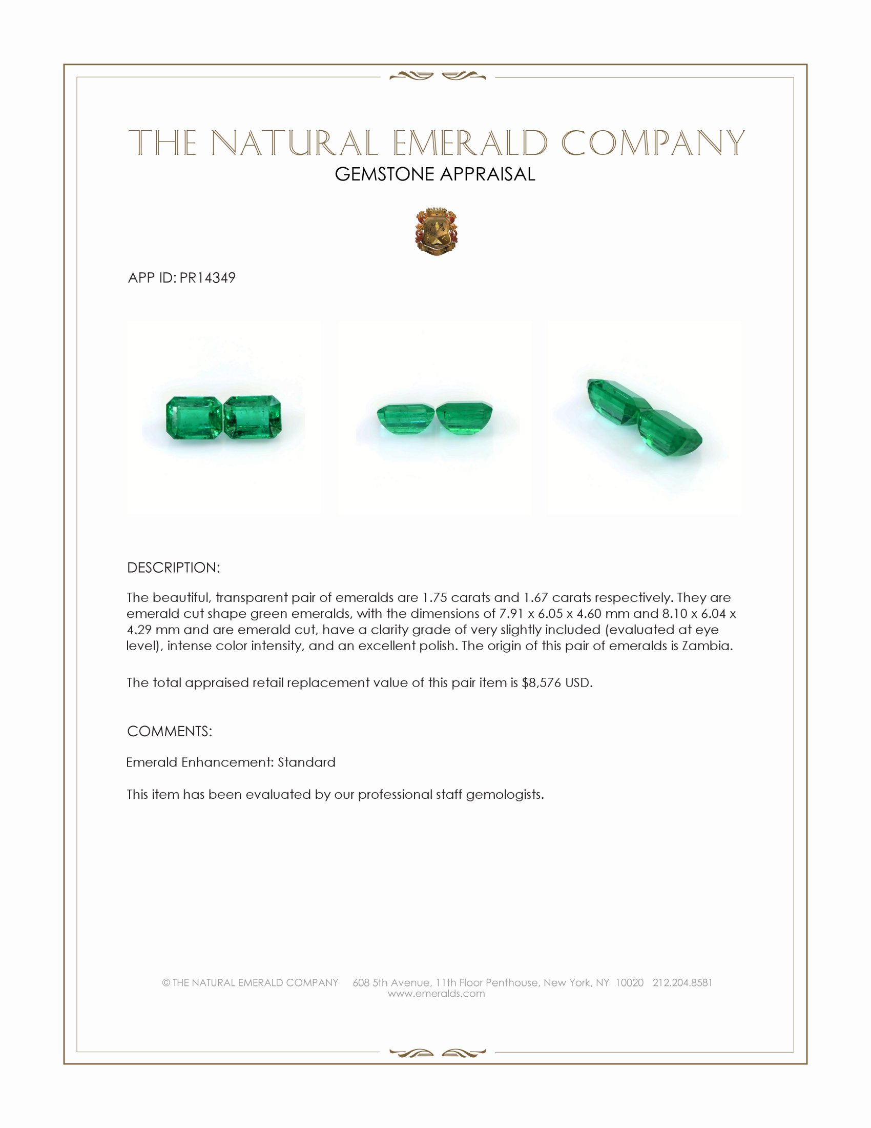 3.42 Ct.Tw. Emerald Pair from Zambia
