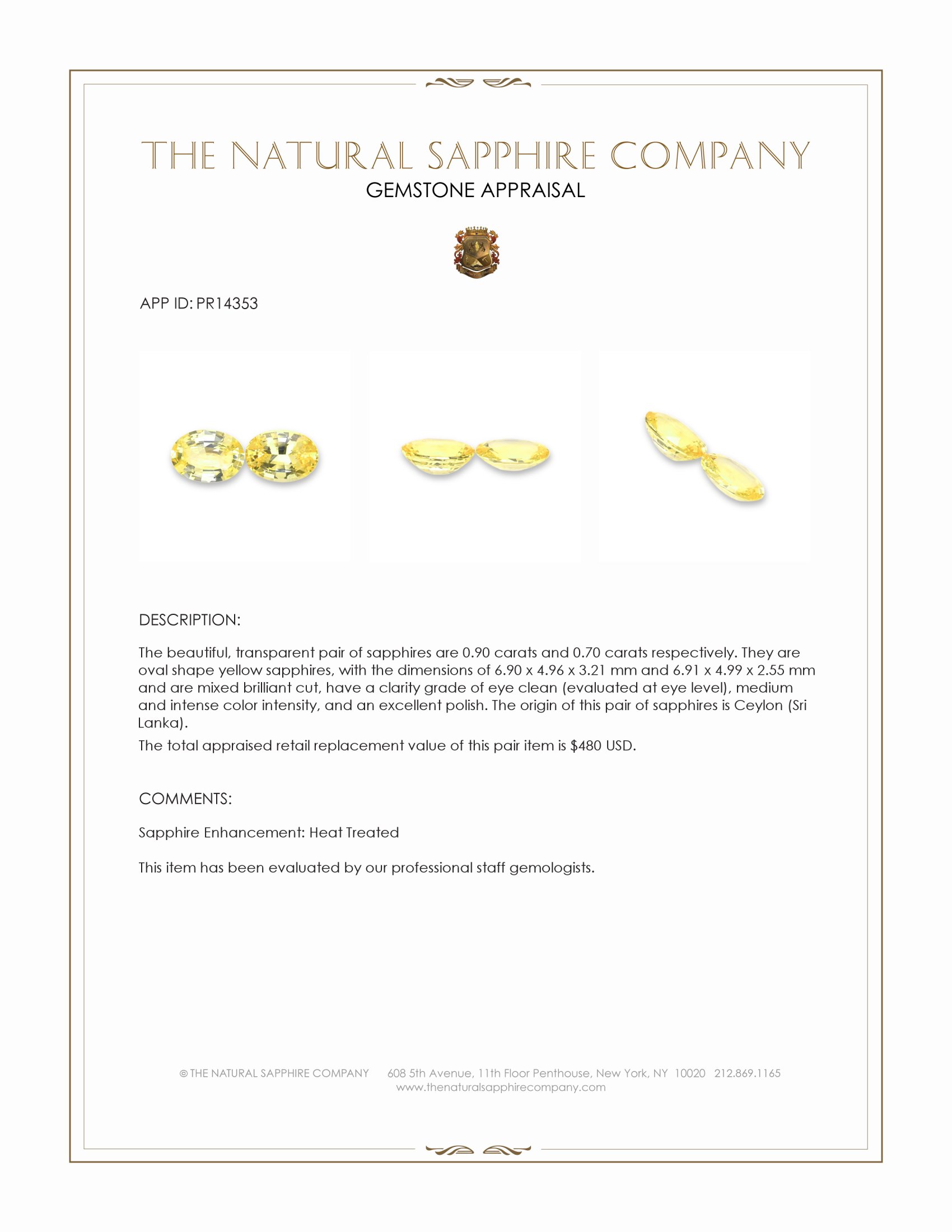 1.60 Ct.Tw. Yellow Sapphire Pair from Ceylon (Sri Lanka)