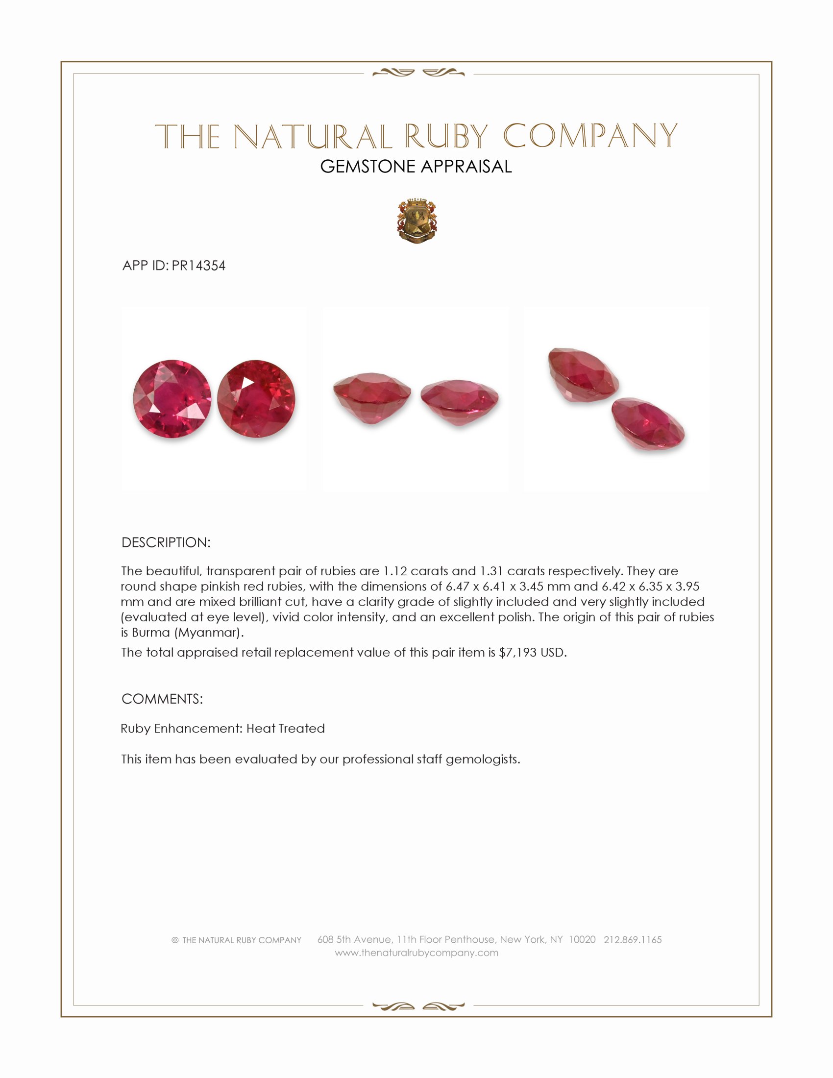2.43 Ct.Tw. Pinkish Red Ruby Pair from Burma (Myanmar)