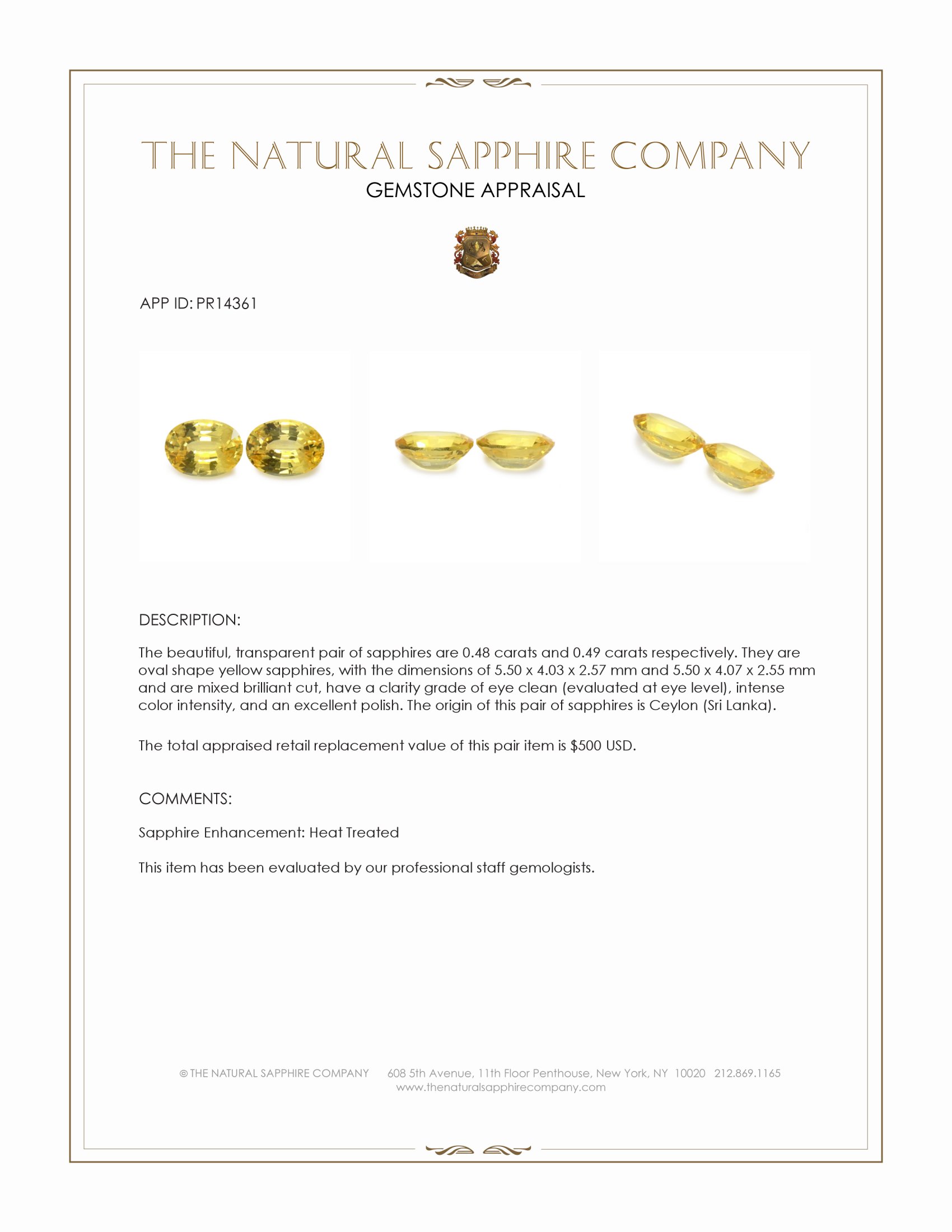 0.97 Ct.Tw. Yellow Sapphire Pair from Ceylon (Sri Lanka)