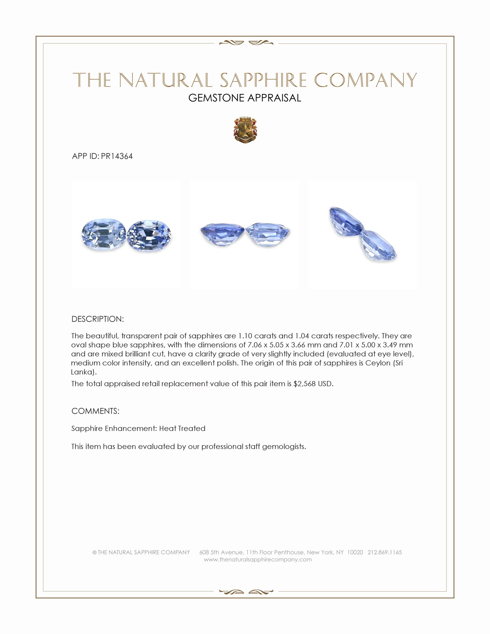 2.14 Ct.Tw. Blue Sapphire Pair from Ceylon (Sri Lanka)