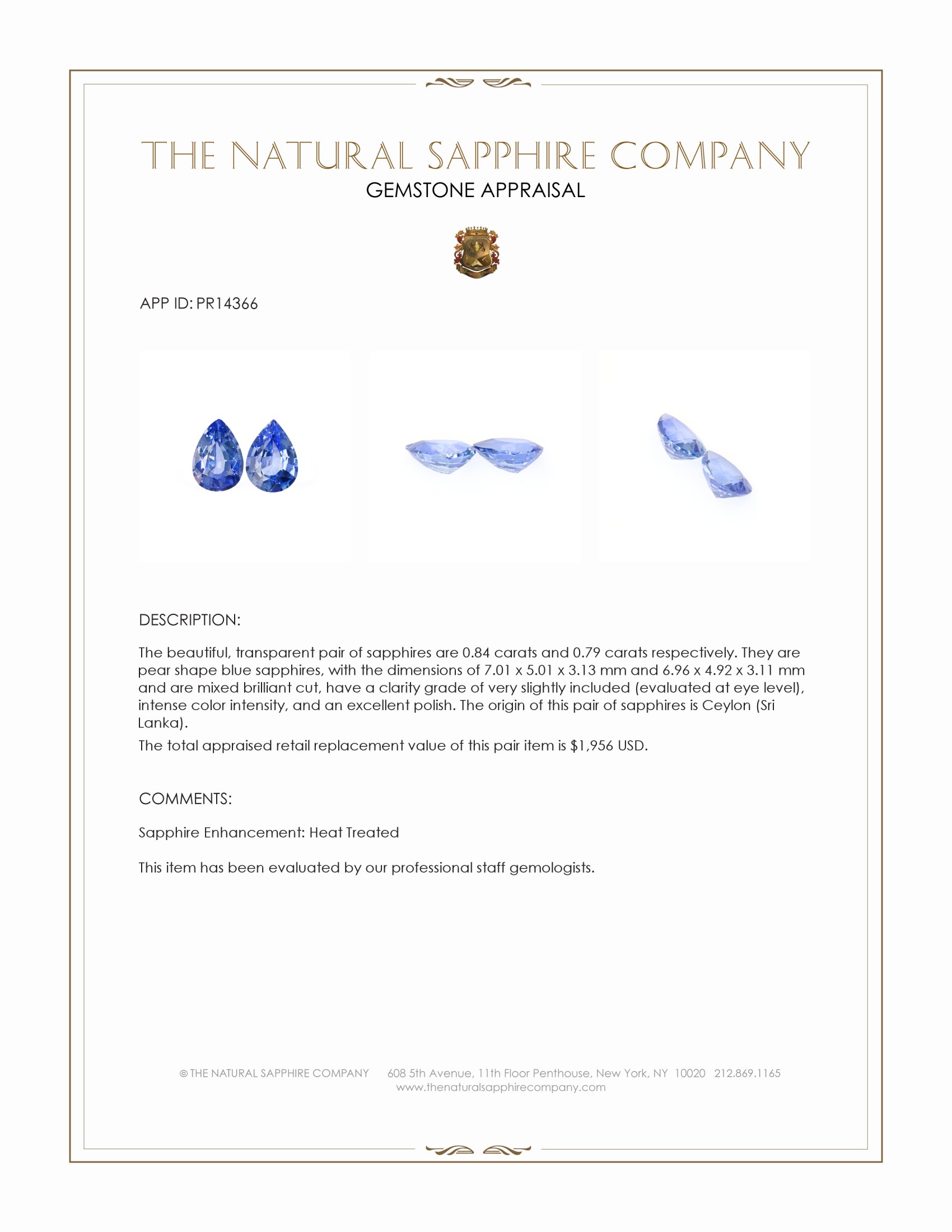 1.63 Ct.Tw. Blue Sapphire Pair from Ceylon (Sri Lanka)