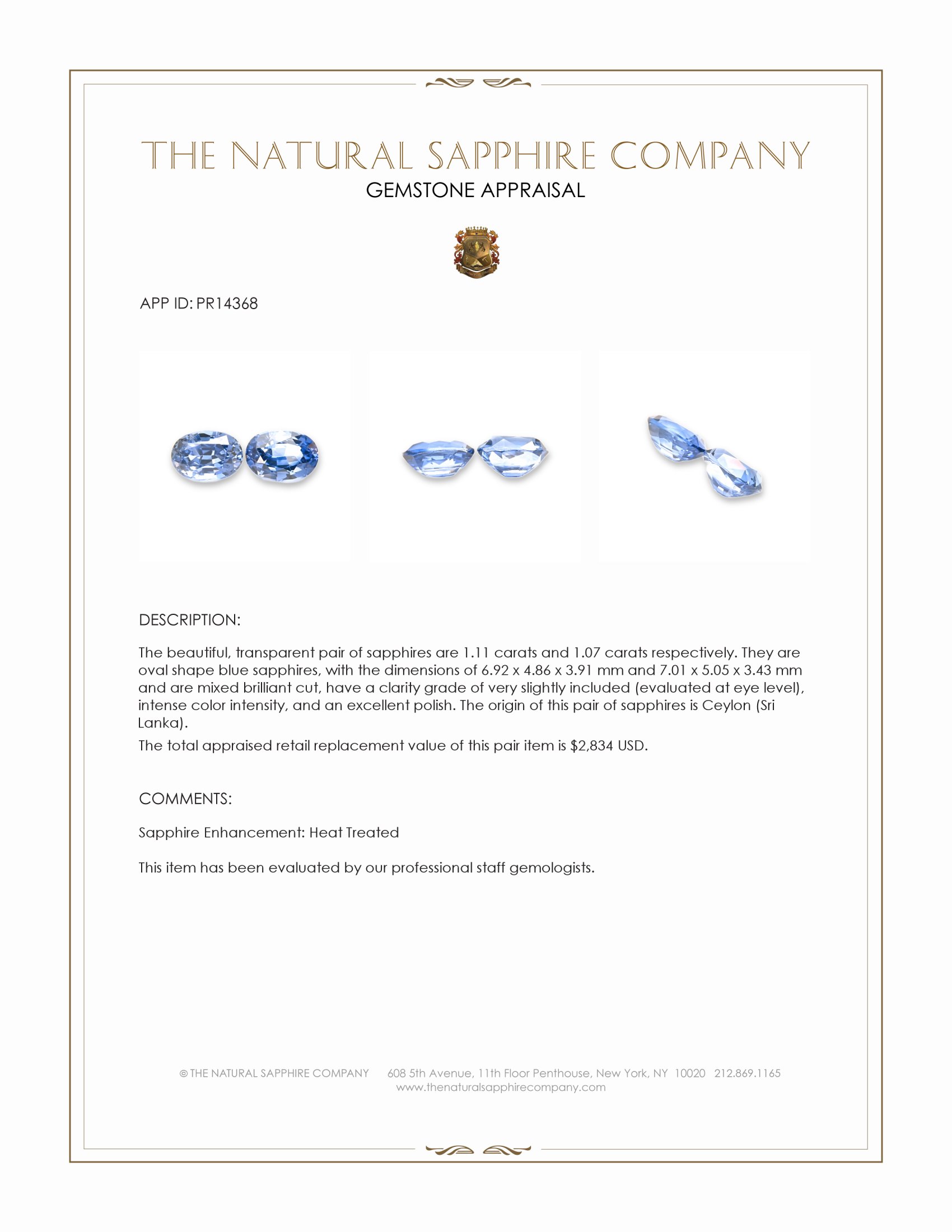 2.18 Ct.Tw. Blue Sapphire Pair from Ceylon (Sri Lanka)