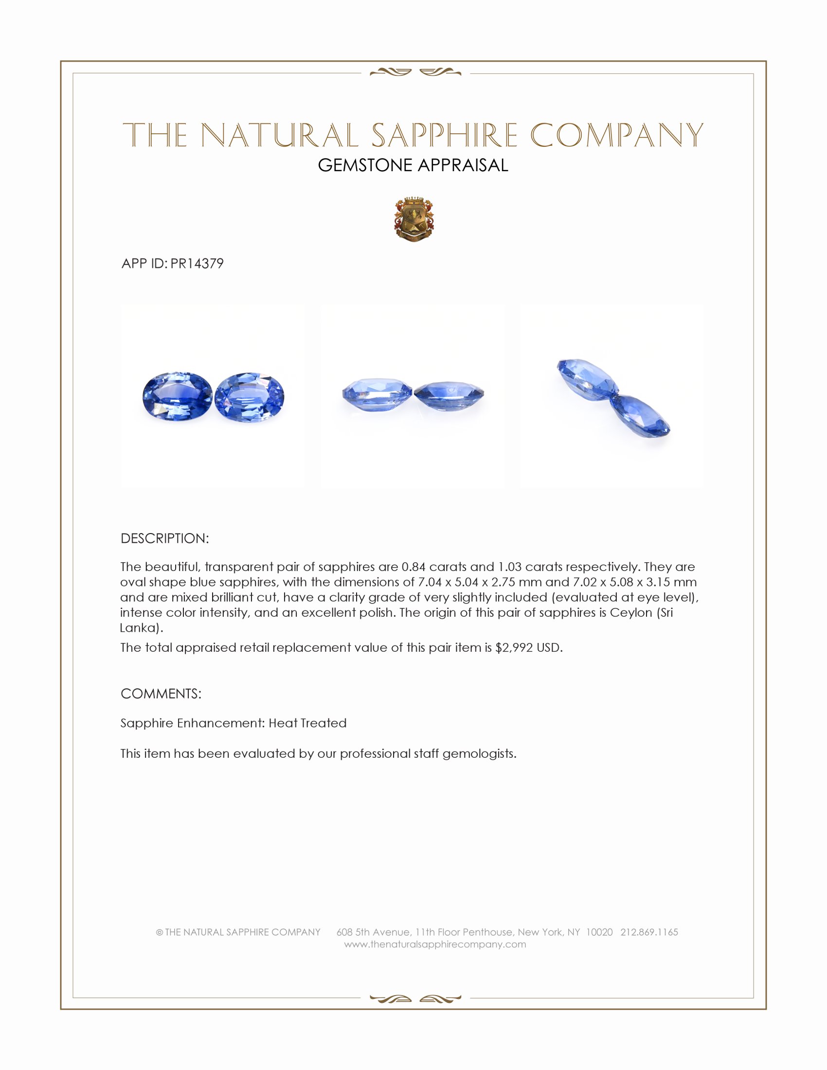 1.87 Ct.Tw. Blue Sapphire Pair from Ceylon (Sri Lanka)
