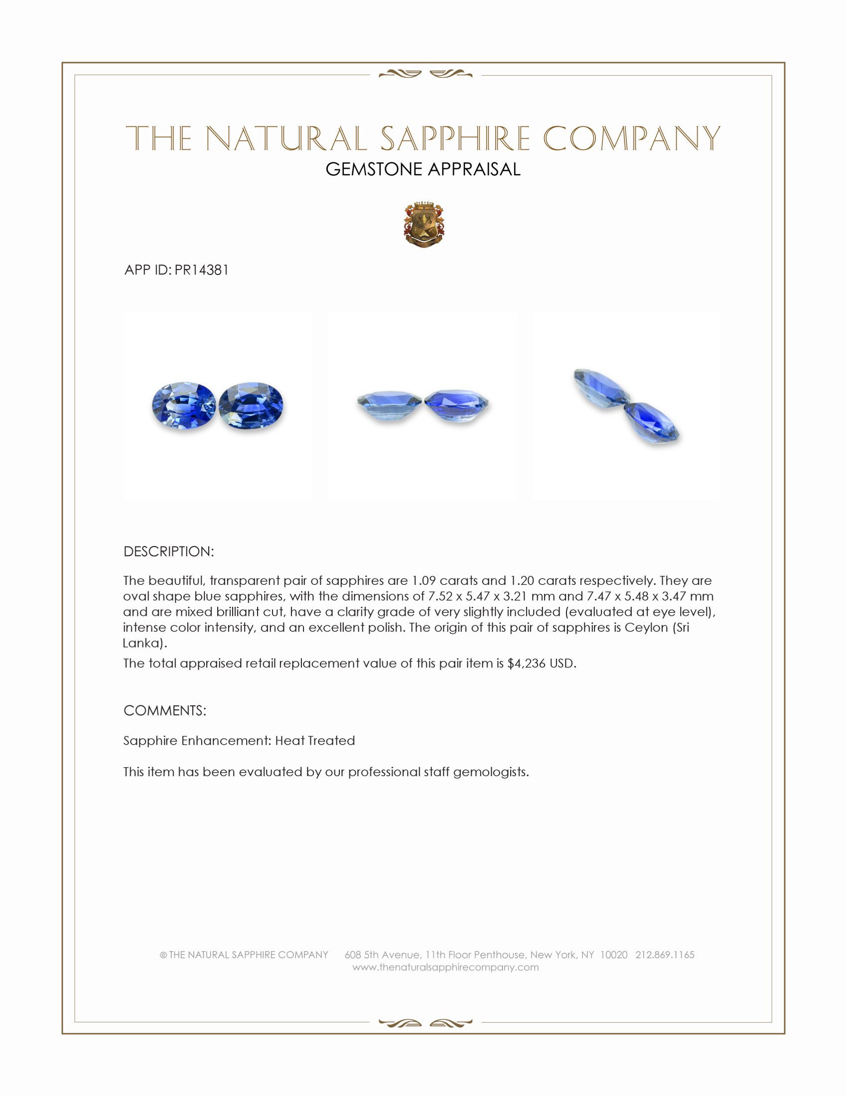 2.29 Ct.Tw. Blue Sapphire Pair from Ceylon (Sri Lanka)