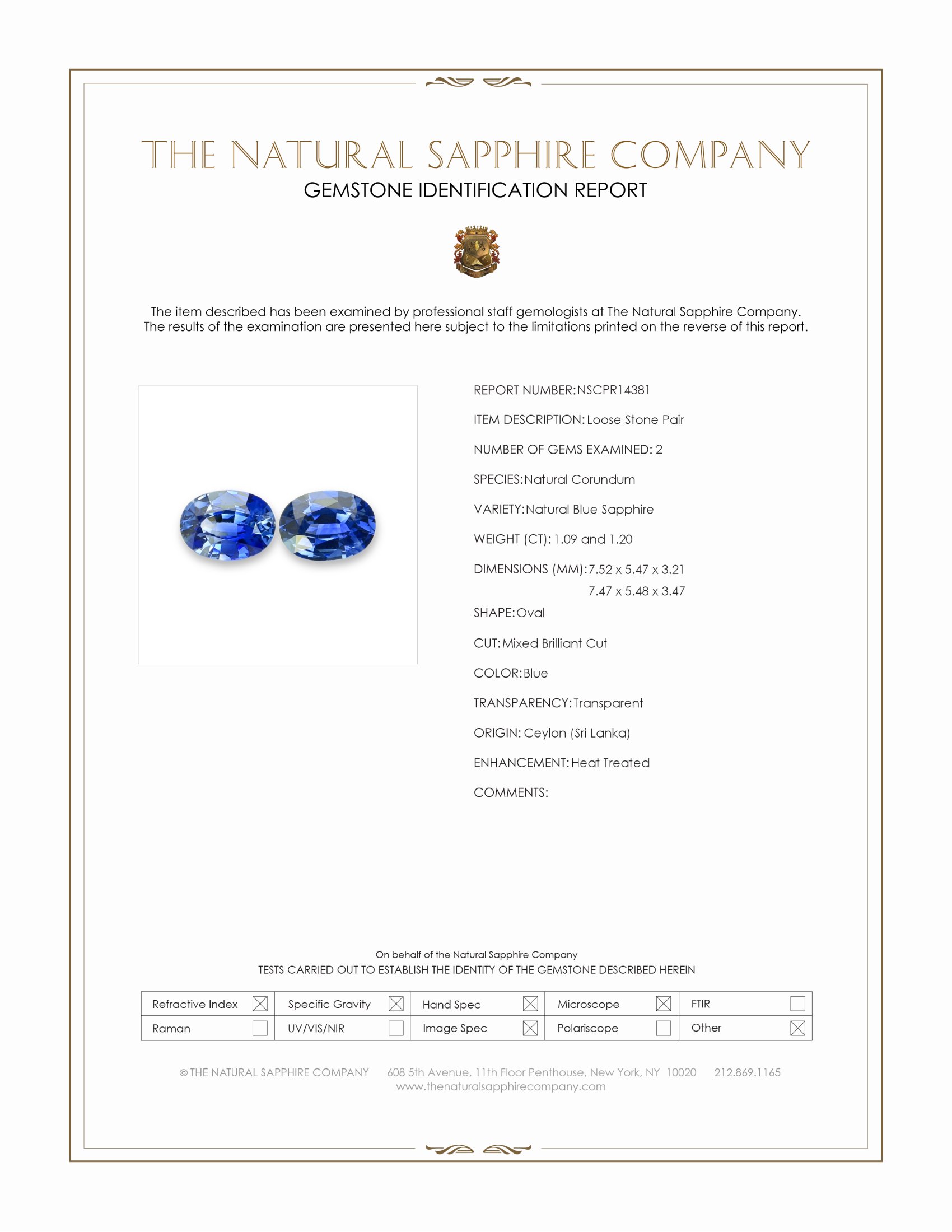 2.29 Ct.Tw. Blue Sapphire Pair from Ceylon (Sri Lanka)