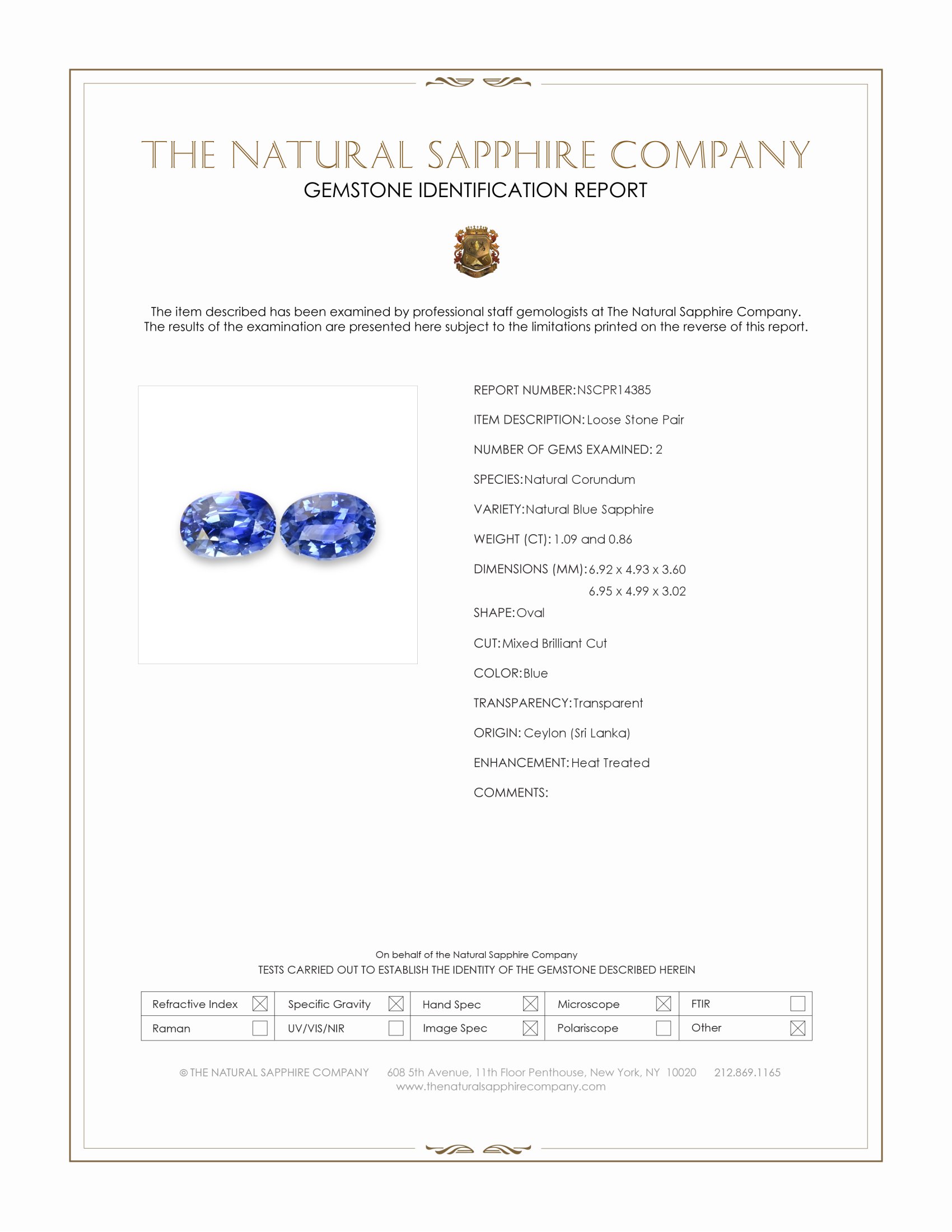 1.95 Ct.Tw. Blue Sapphire Pair from Ceylon (Sri Lanka)