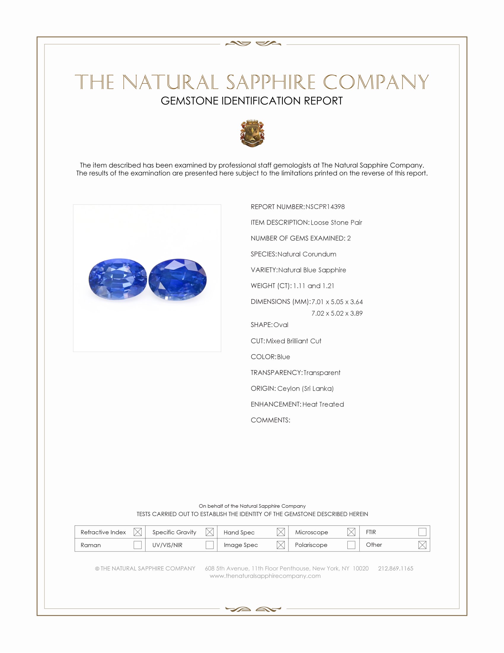 2.32 Ct.Tw. Blue Sapphire Pair from Ceylon (Sri Lanka)