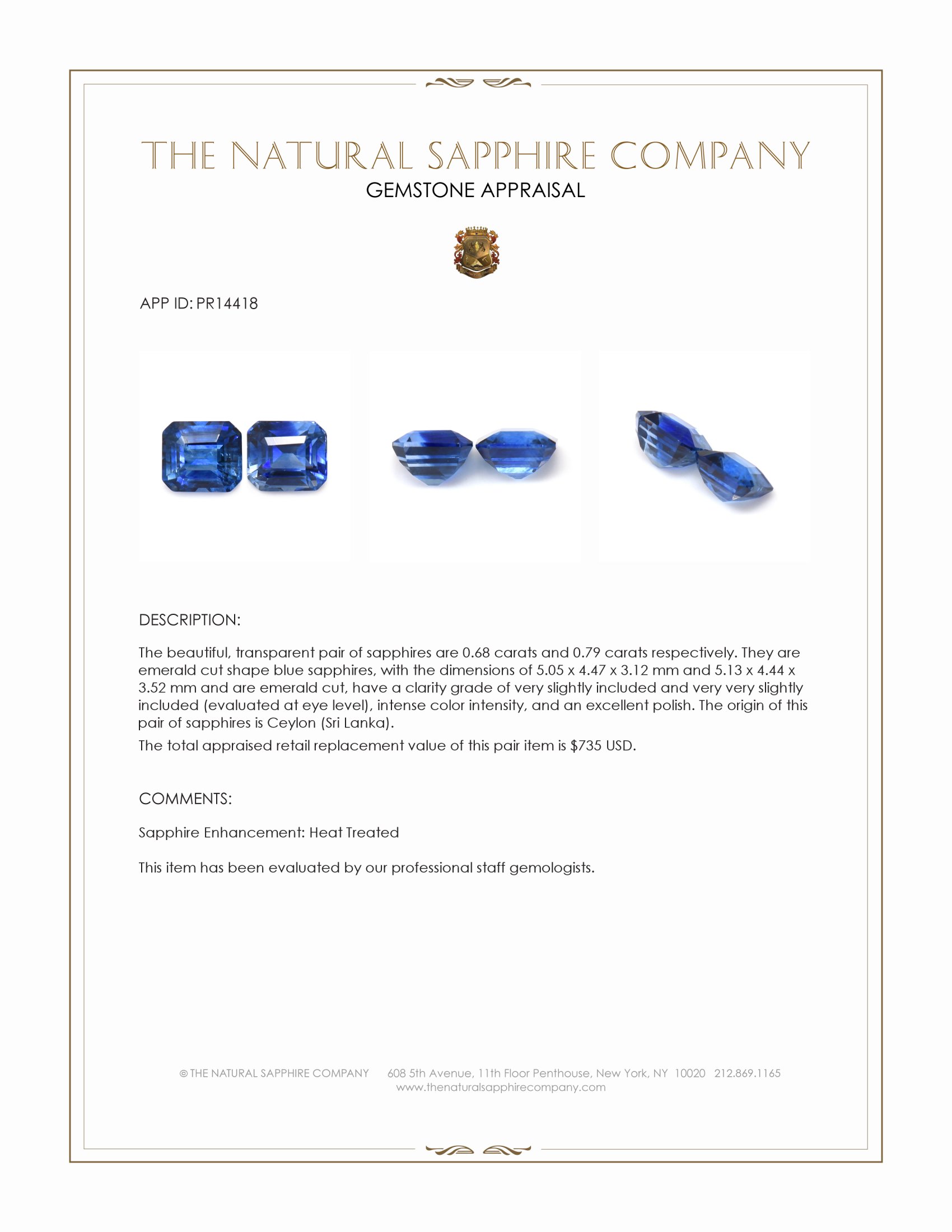 1.47 Ct.Tw. Blue Sapphire Pair from Ceylon (Sri Lanka)