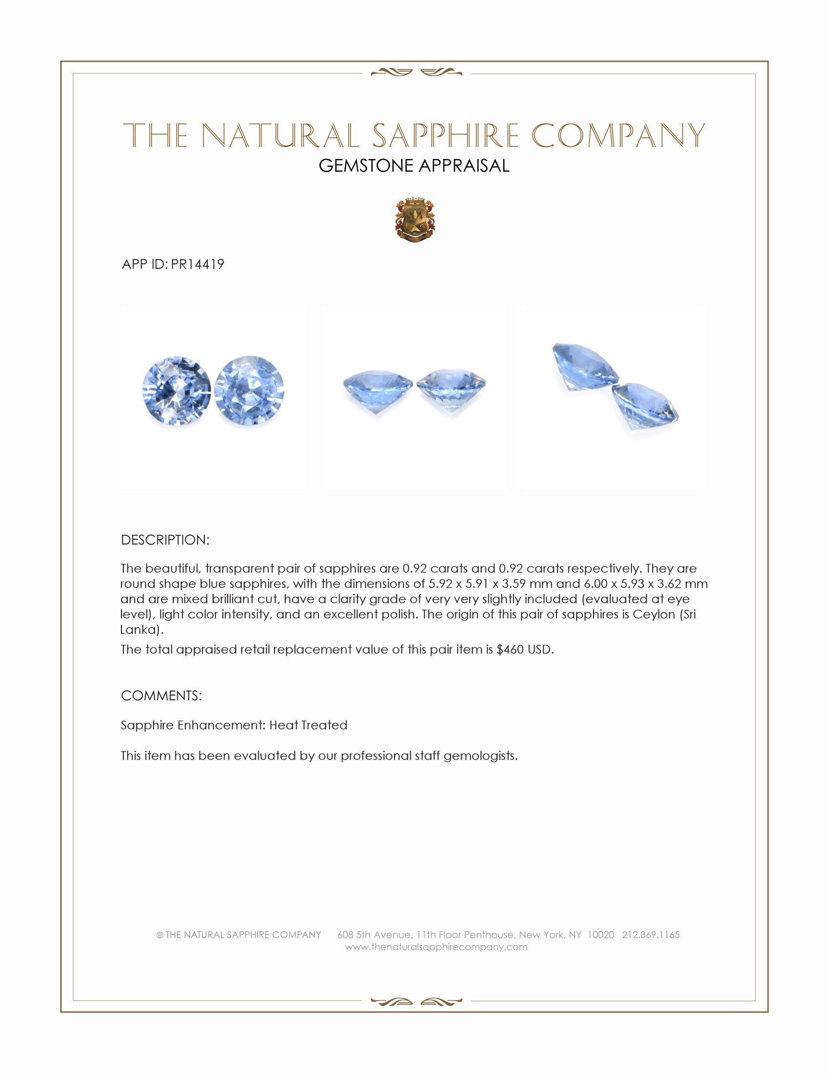 1.84 Ct.Tw. Blue Sapphire Pair from Ceylon (Sri Lanka)