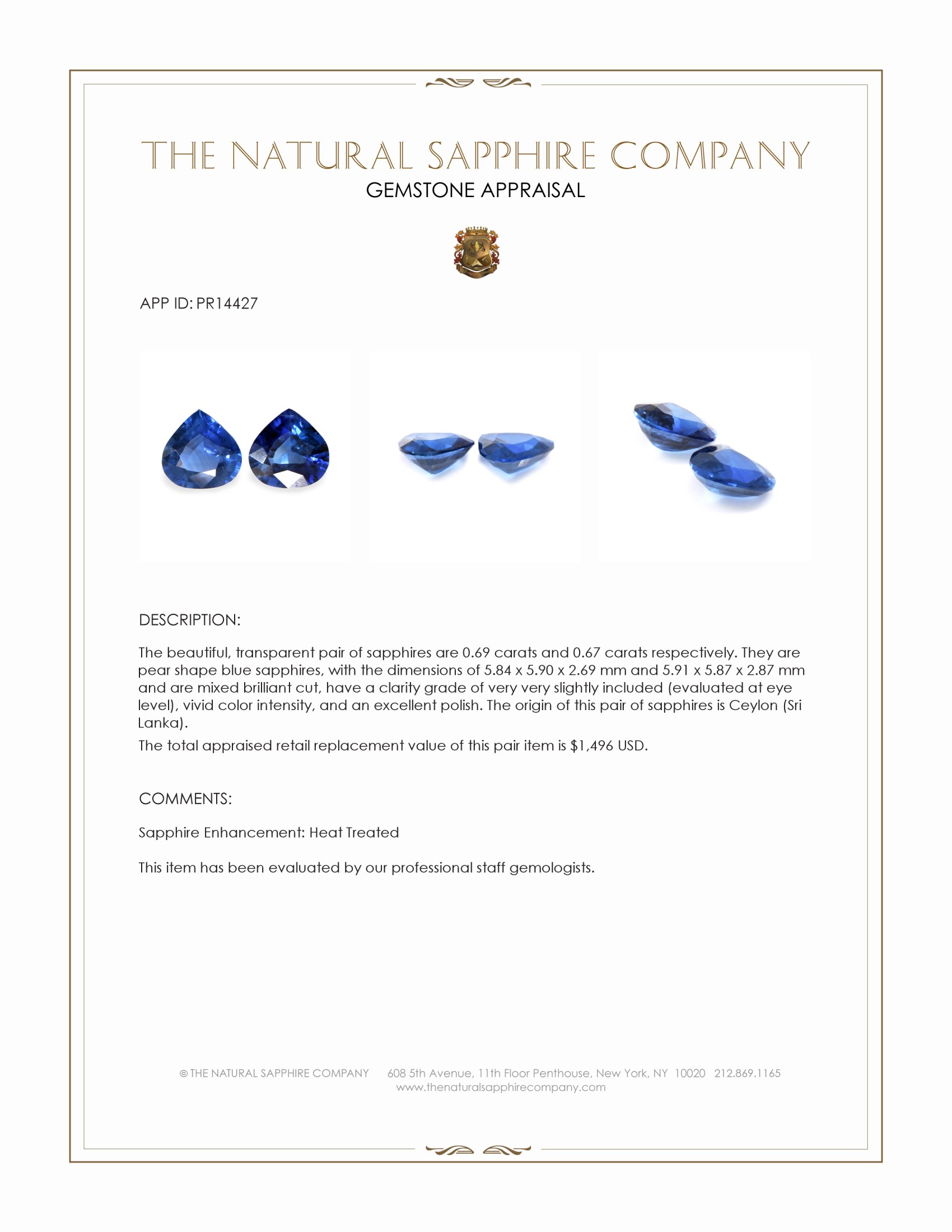 1.36 Ct.Tw. Blue Sapphire Pair from Ceylon (Sri Lanka)