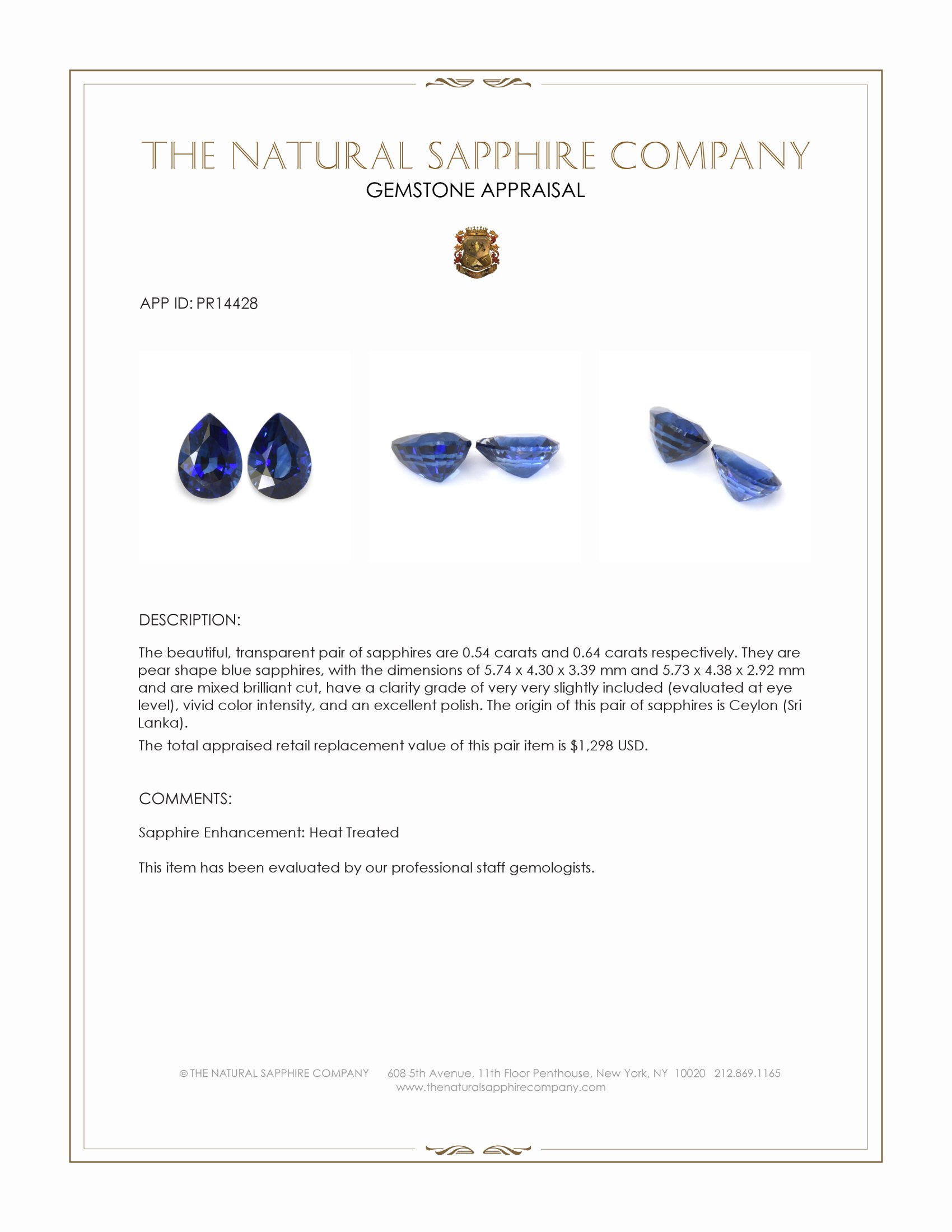 1.18 Ct.Tw. Blue Sapphire Pair from Ceylon (Sri Lanka)