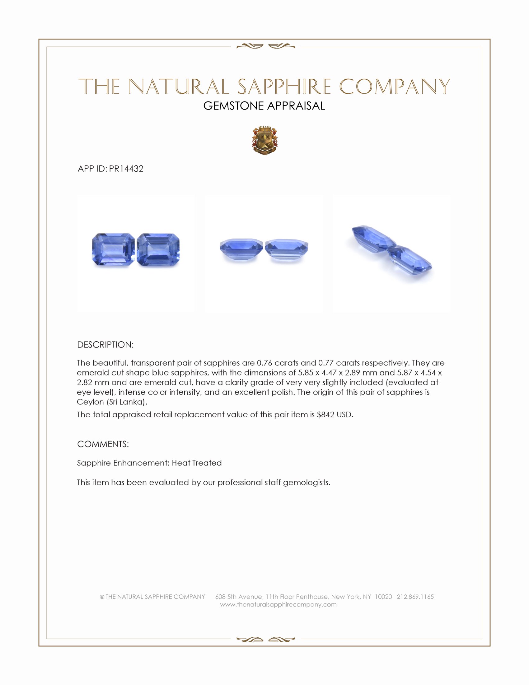 1.53 Ct.Tw. Blue Sapphire Pair from Ceylon (Sri Lanka)