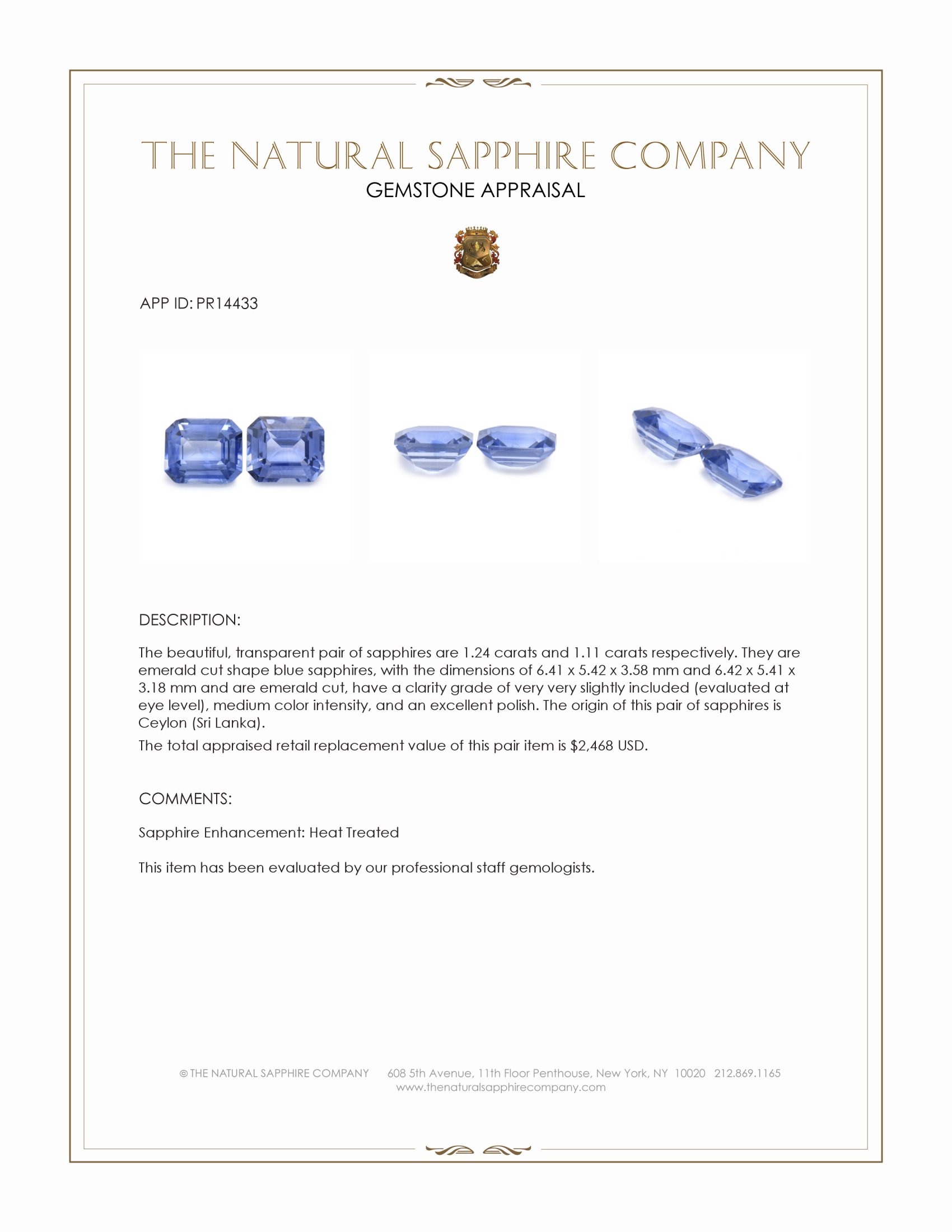 2.35 Ct.Tw. Blue Sapphire Pair from Ceylon (Sri Lanka)