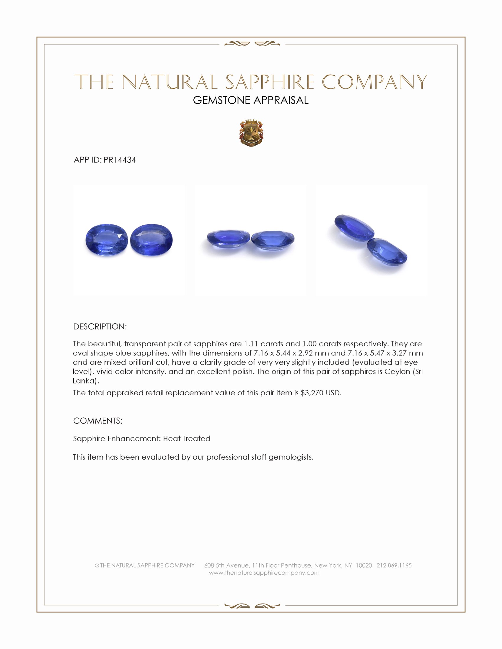 2.11 Ct.Tw. Blue Sapphire Pair from Ceylon (Sri Lanka)
