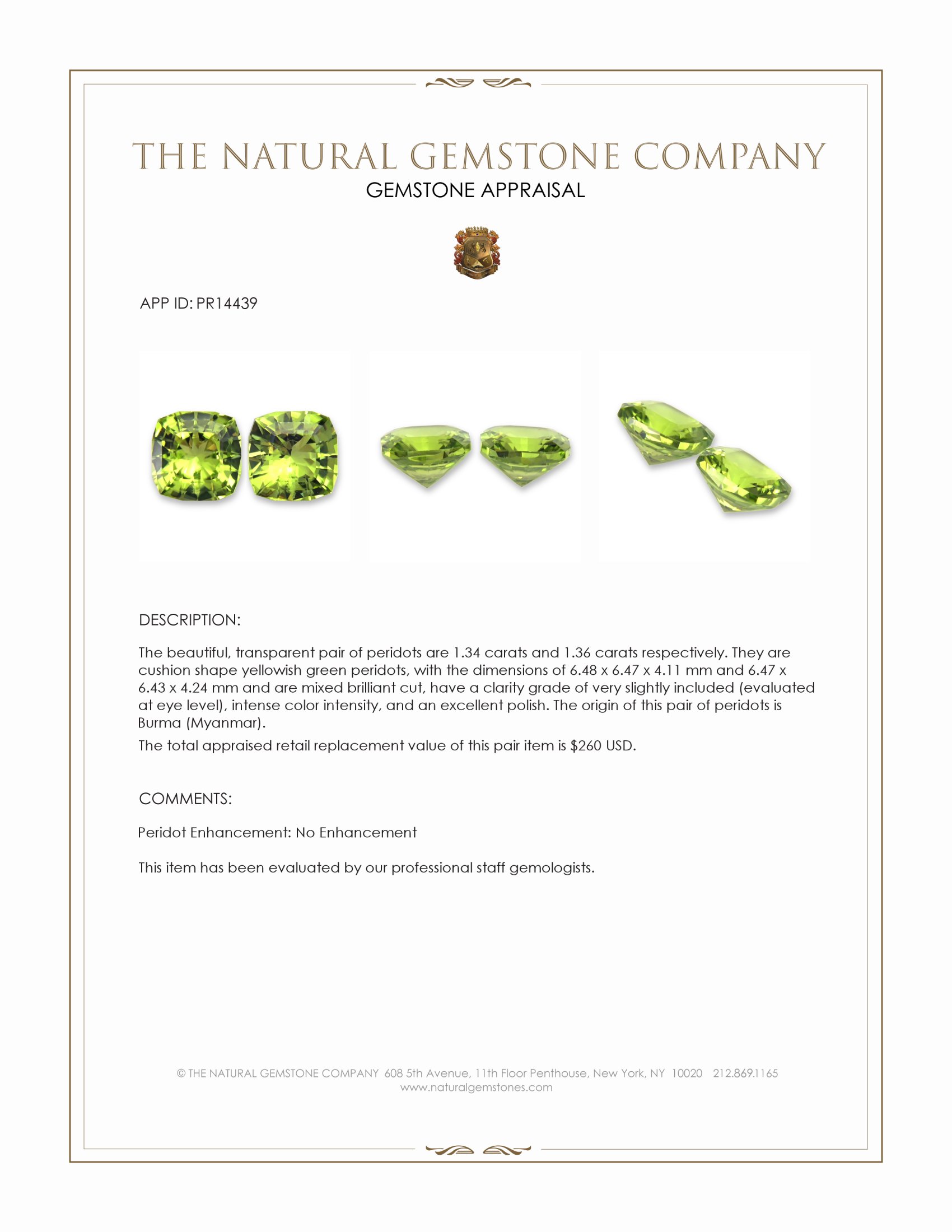 2.70 Ct.Tw. Yellowish Green Peridot Pair from Burma (Myanmar)