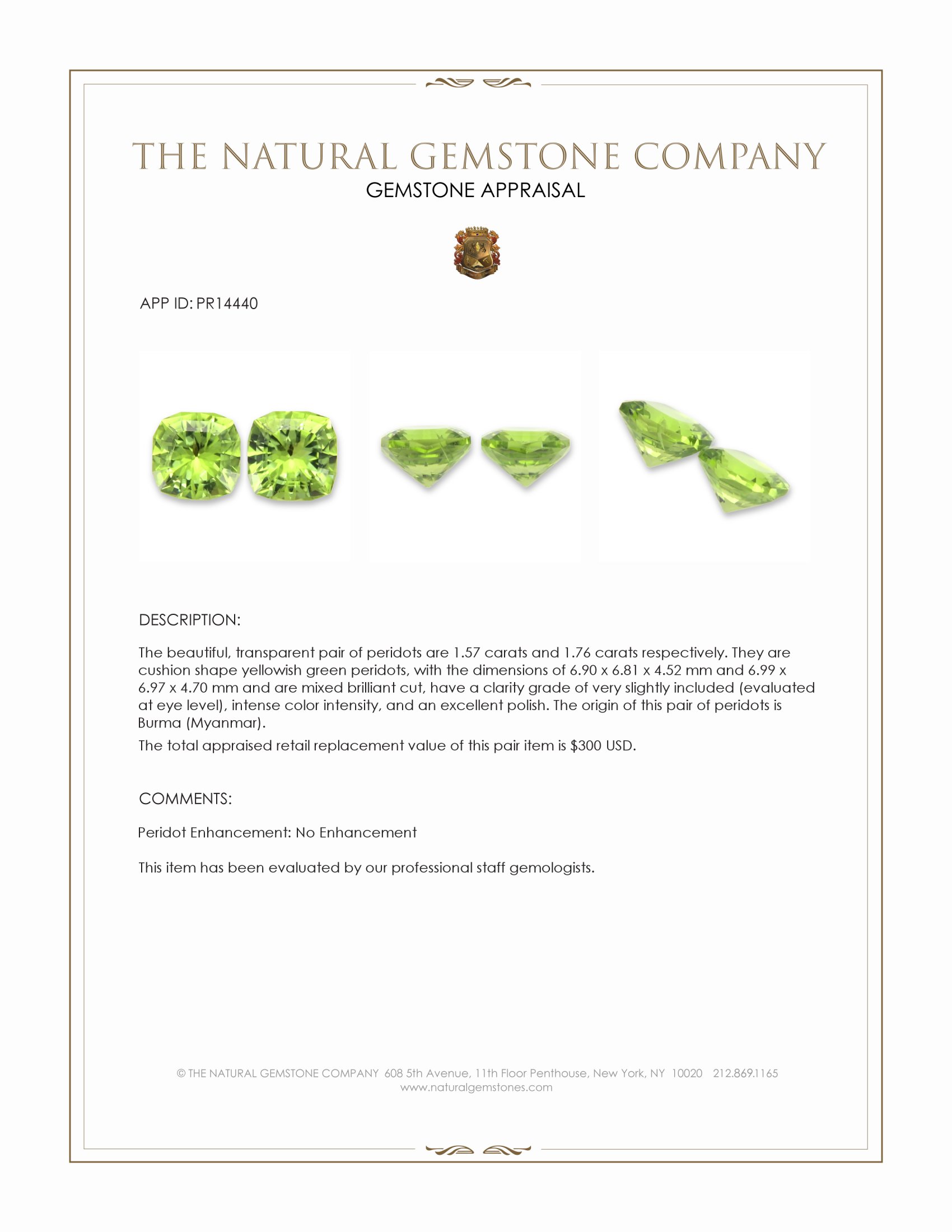 3.33 Ct.Tw. Yellowish Green Peridot Pair from Burma (Myanmar)