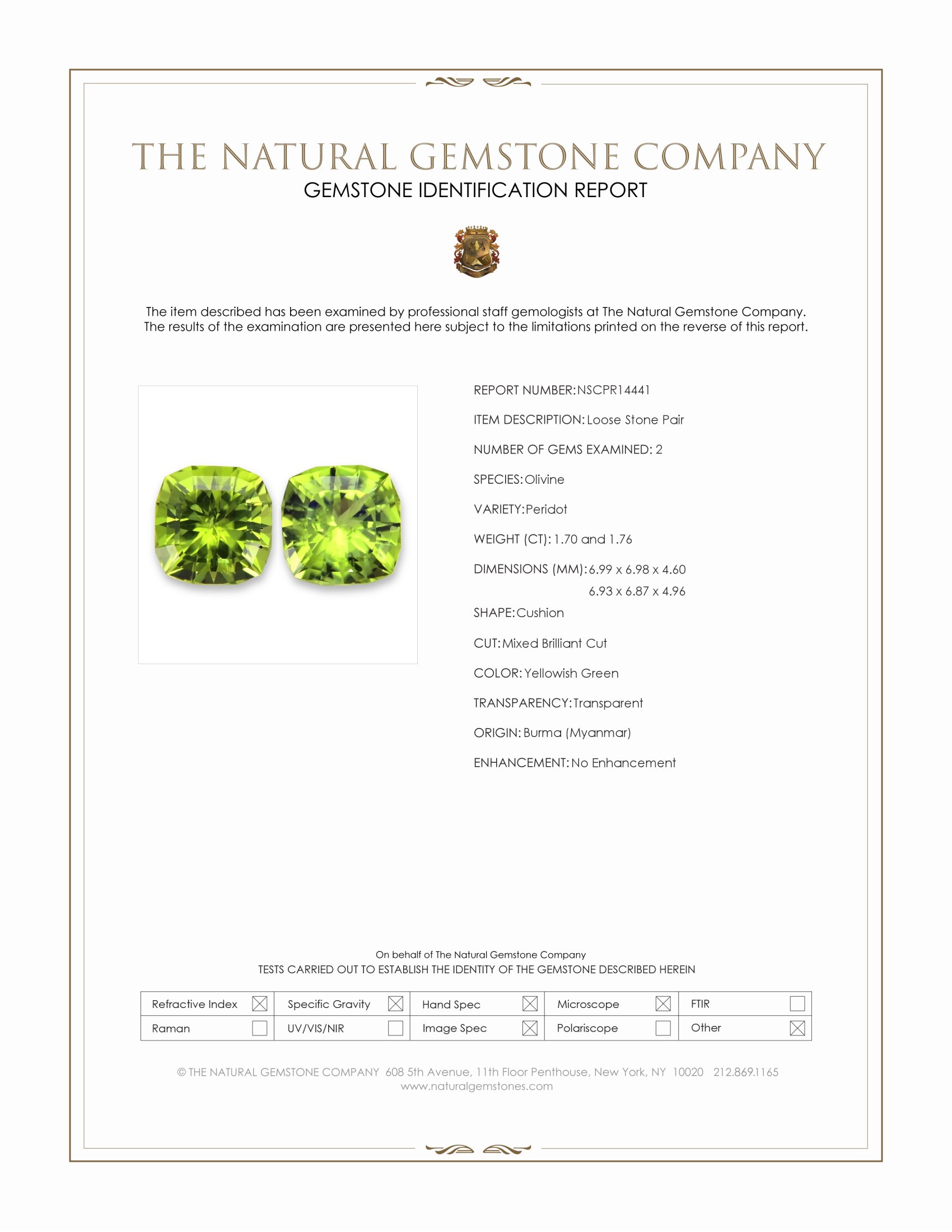 3.46 Ct.Tw. Yellowish Green Peridot Pair from Burma (Myanmar)