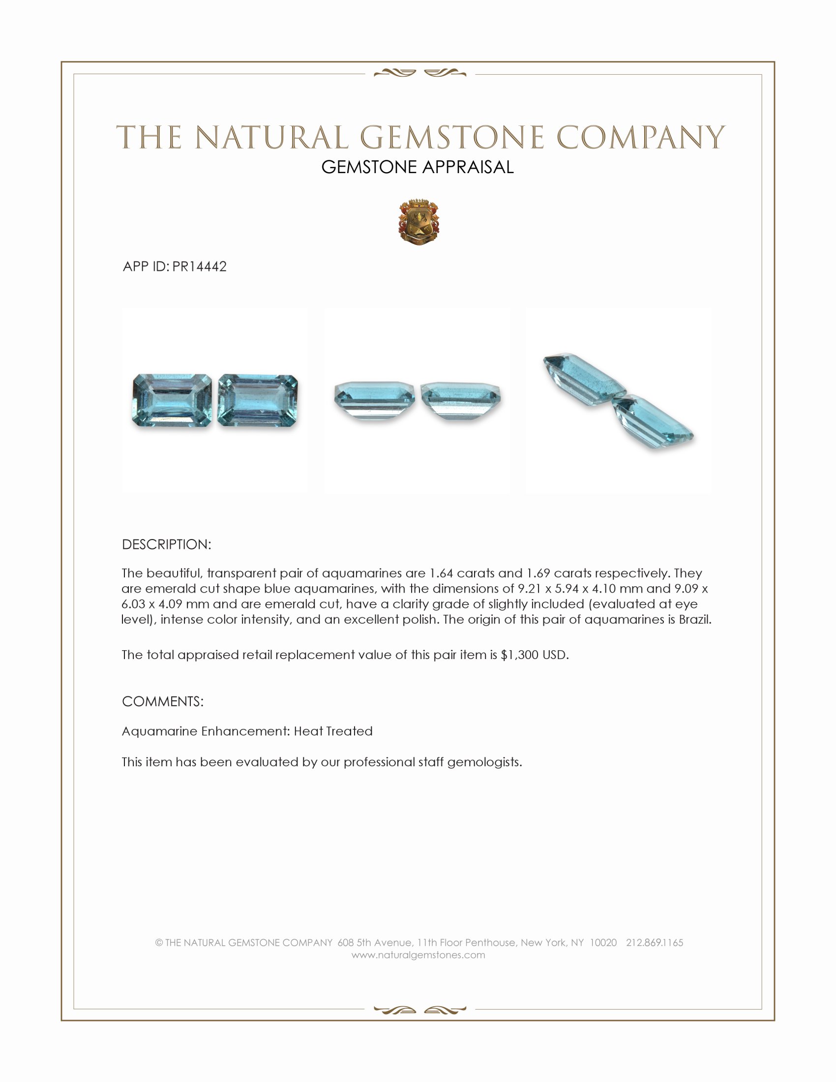3.33 Ct.Tw. Blue Aquamarine Pair from Brazil