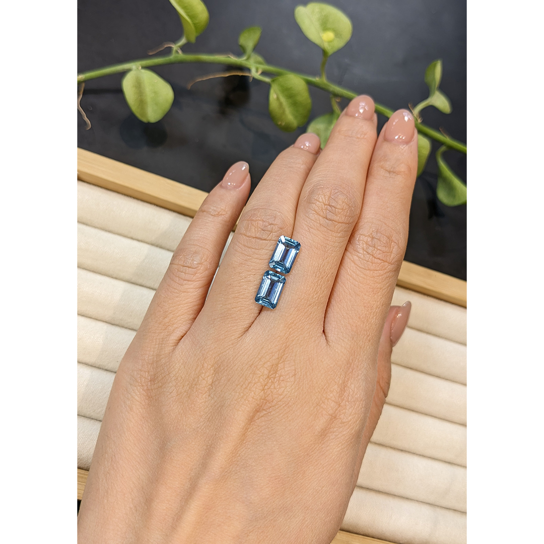 Blue Aquamarine Pair - Emerald Cut 3.33 Ct. - #PR14442 | The