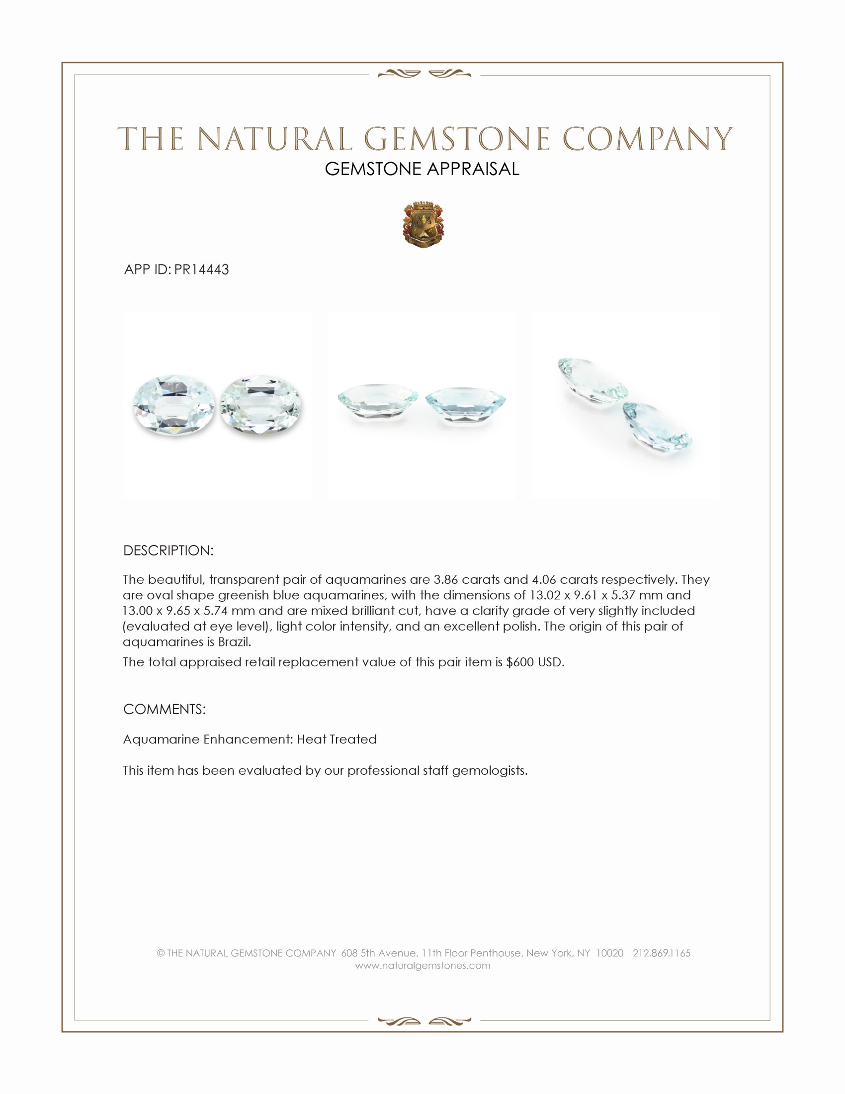 7.92 Ct.Tw. Greenish Blue Aquamarine Pair from Brazil