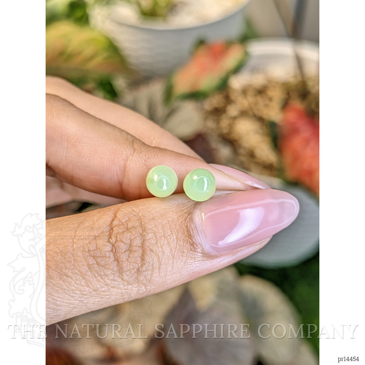 2.65 Ct.Tw. Yellowish Green Cabochon Jade Pair from Burma (Myanmar)