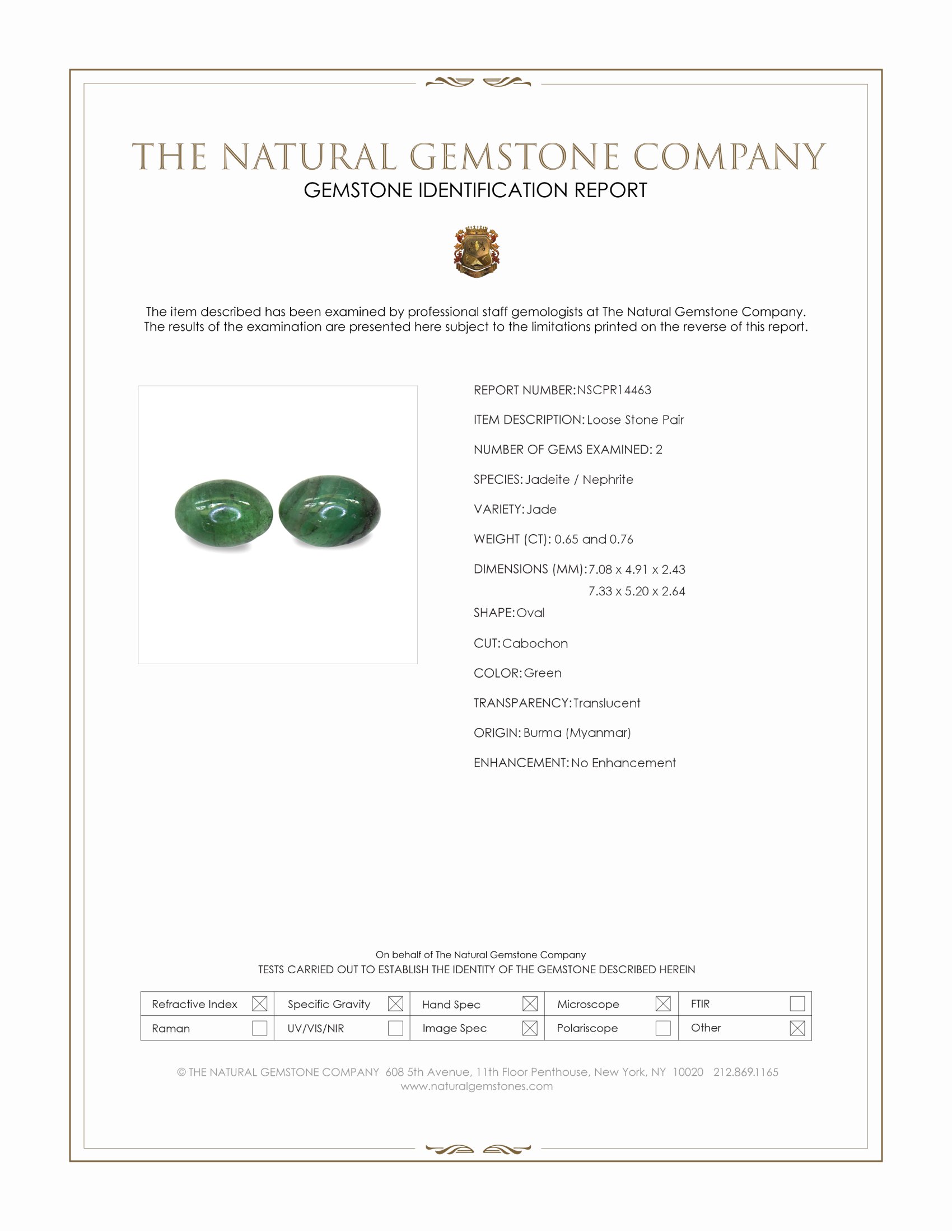 1.41 Ct.Tw. Green Cabochon Jade Pair from Burma (Myanmar)