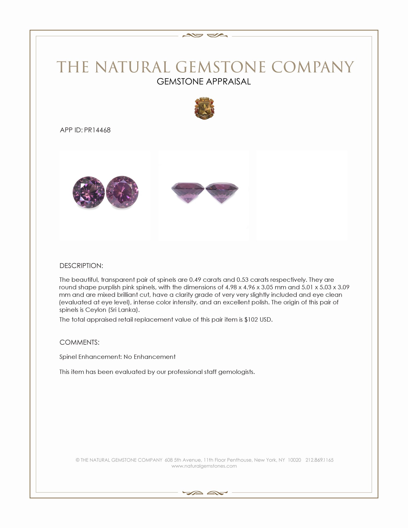 1.02 Ct.Tw. Purplish Pink Spinel Pair from Ceylon (Sri Lanka)