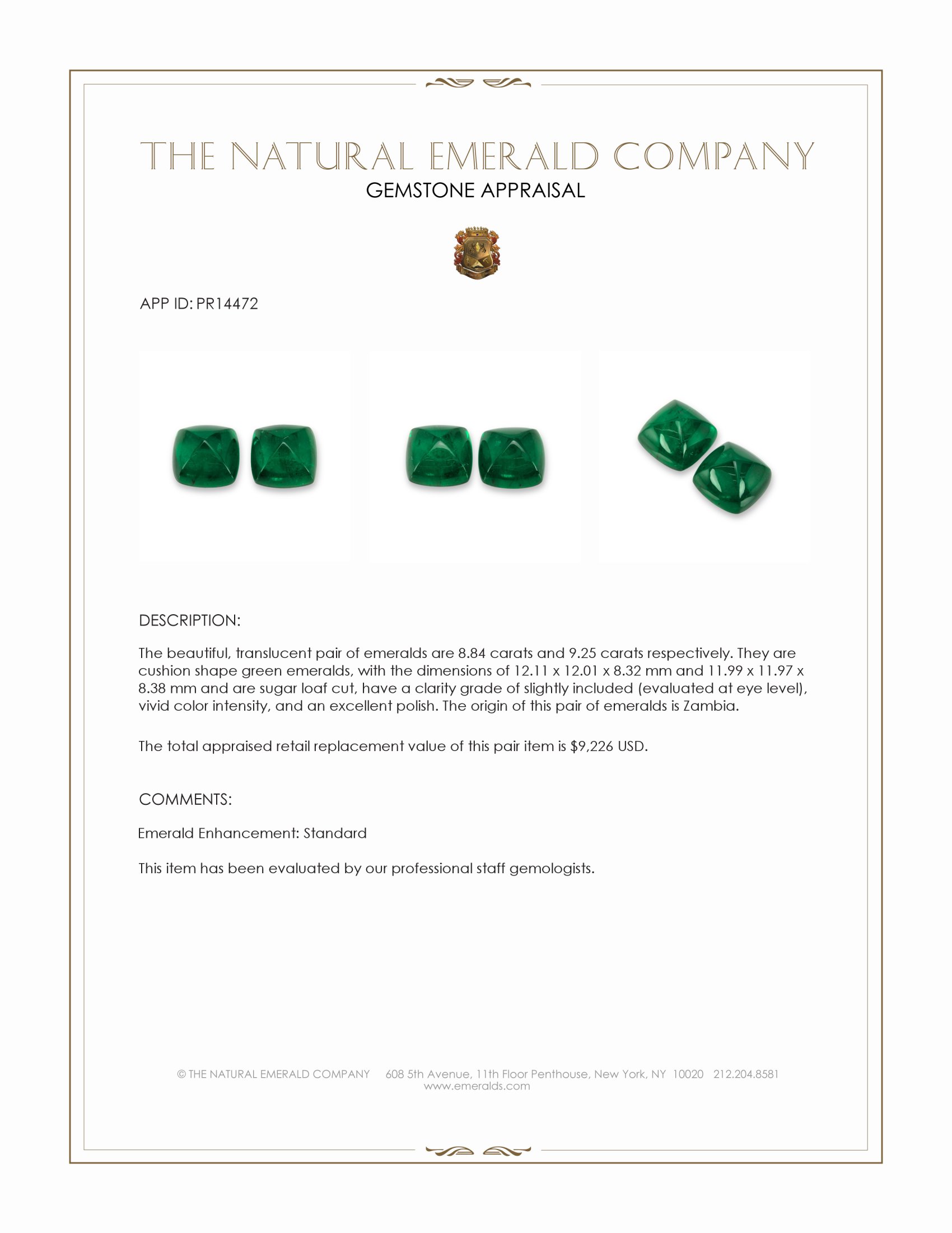 18.09 Ct.Tw. Cabochon Emerald Pair from Zambia