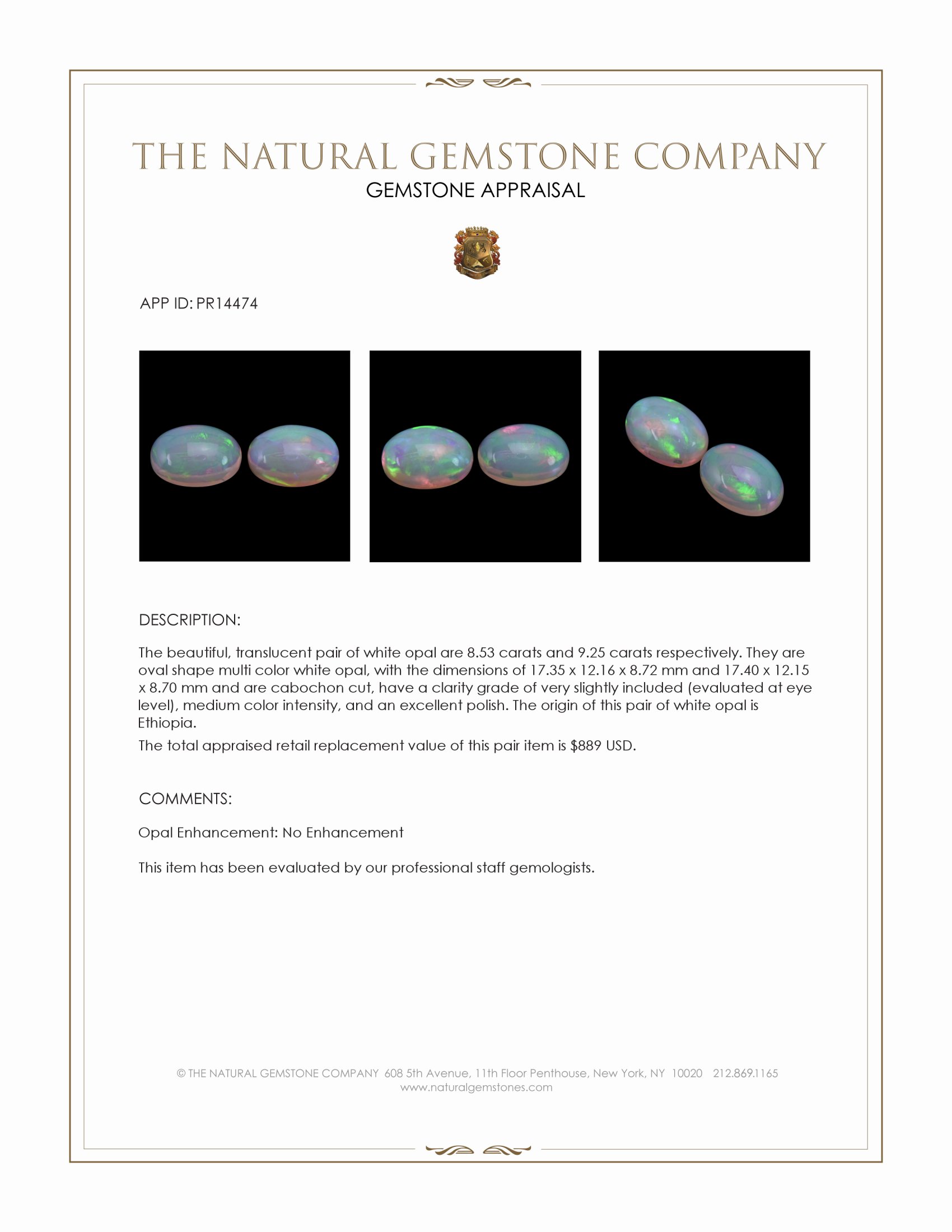 17.78 Ct.Tw. Multi Color Cabochon White Opal (Light Opal) Pair from Ethiopia