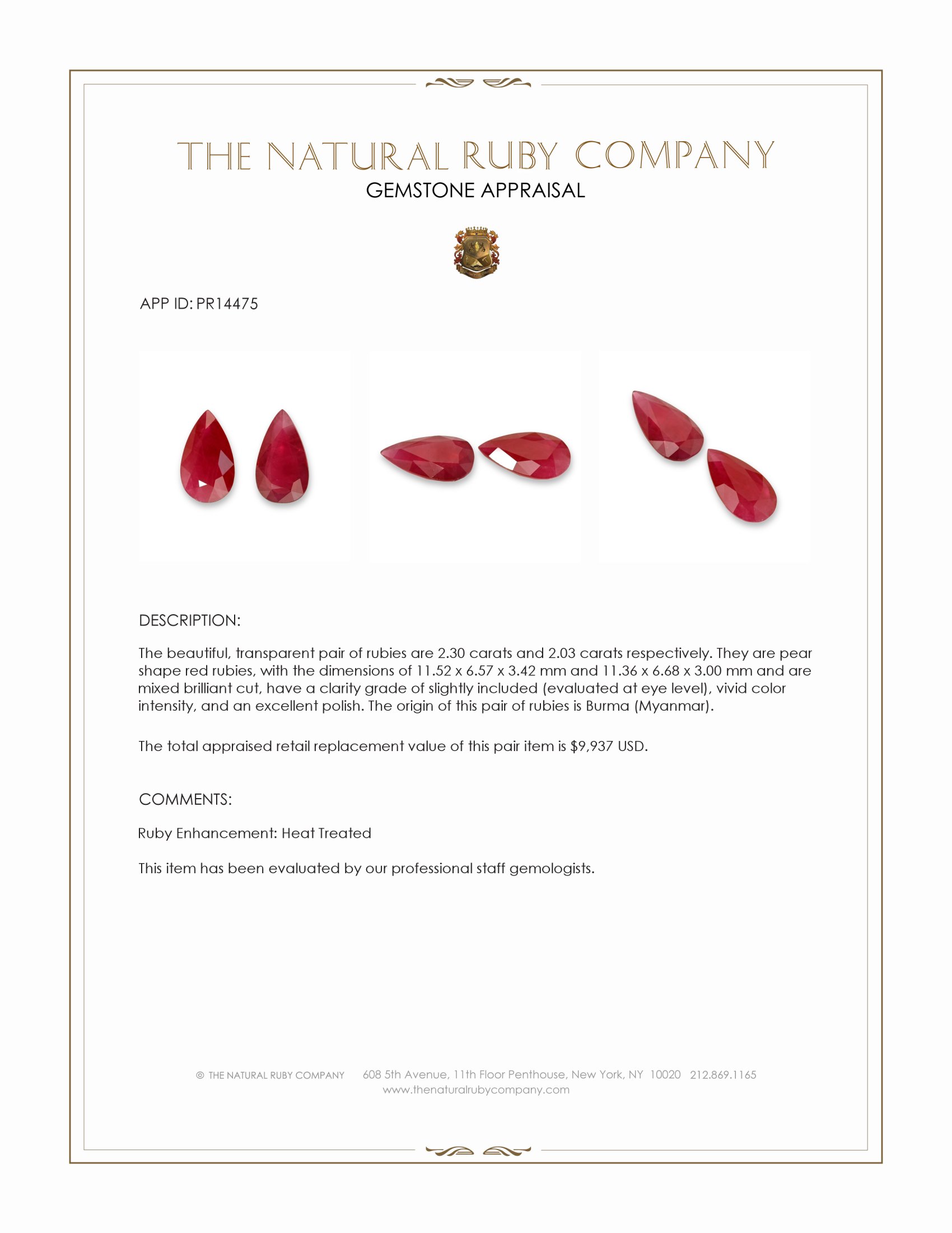 4.33 Ct.Tw. Ruby Pair from Burma (Myanmar)