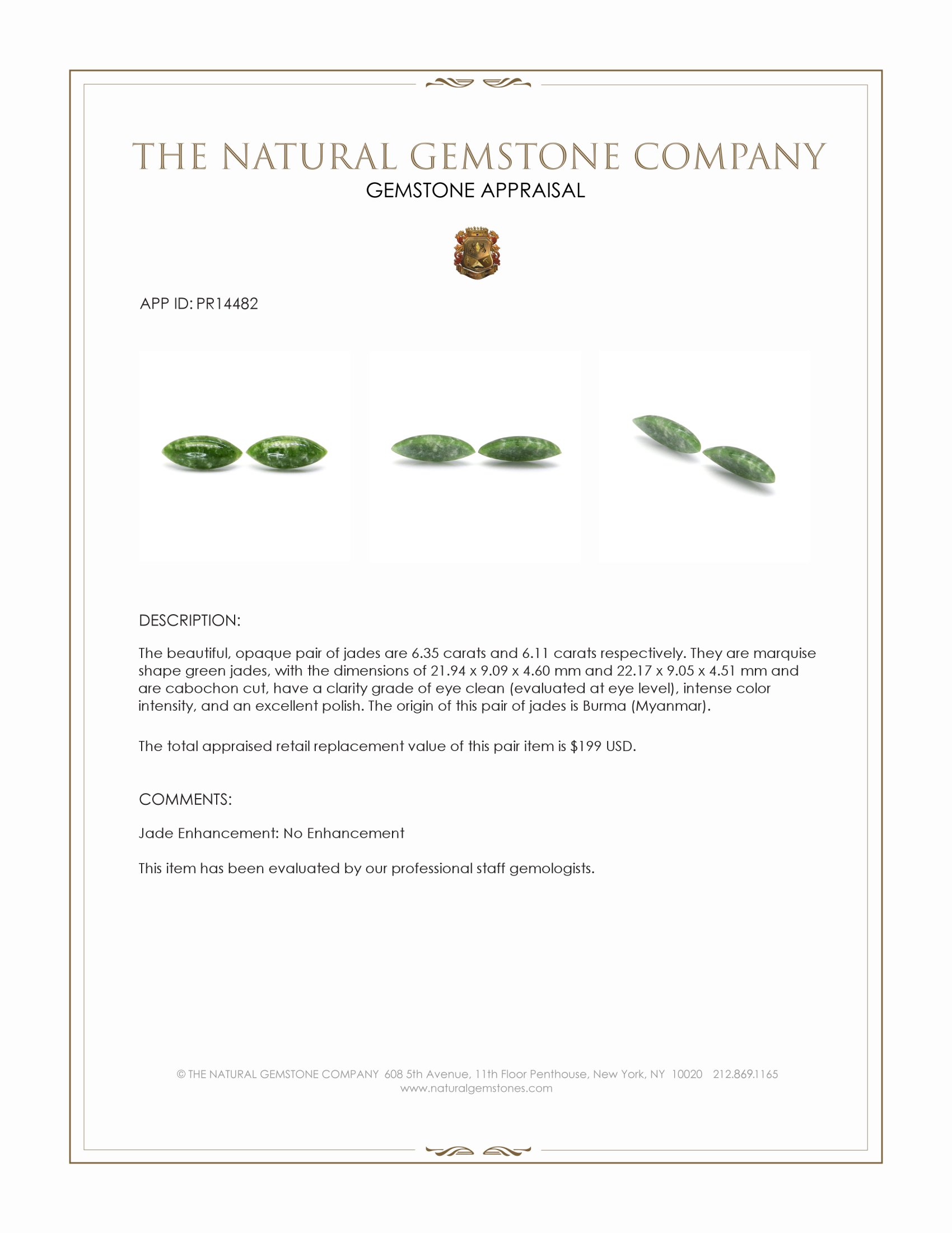 12.46 Ct.Tw. Green Cabochon Jade Pair from Burma (Myanmar)