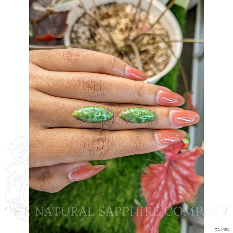 12.46 Ct.Tw. Green Cabochon Jade Pair from Burma (Myanmar)