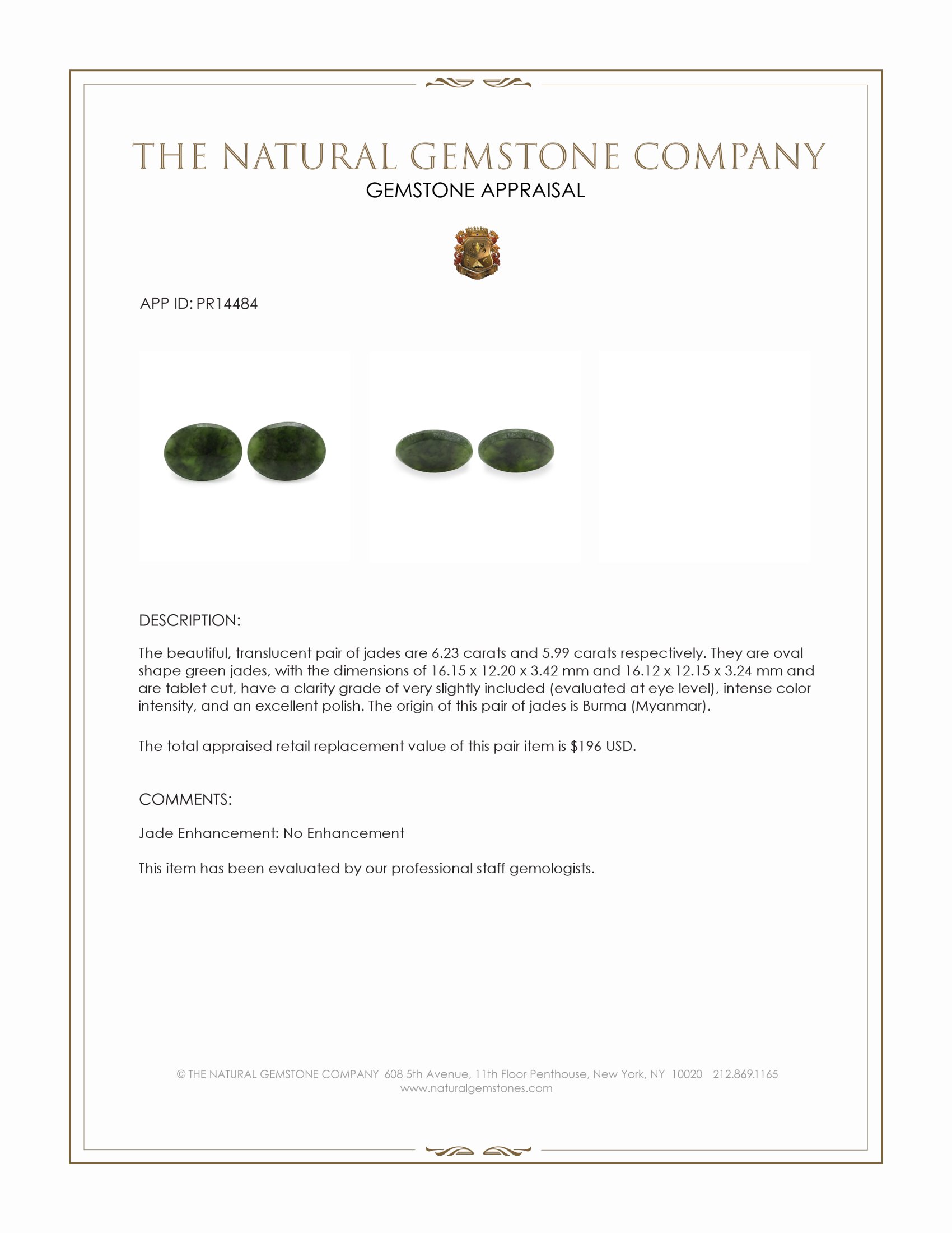 12.22 Ct.Tw. Green Jade Pair from Burma (Myanmar)